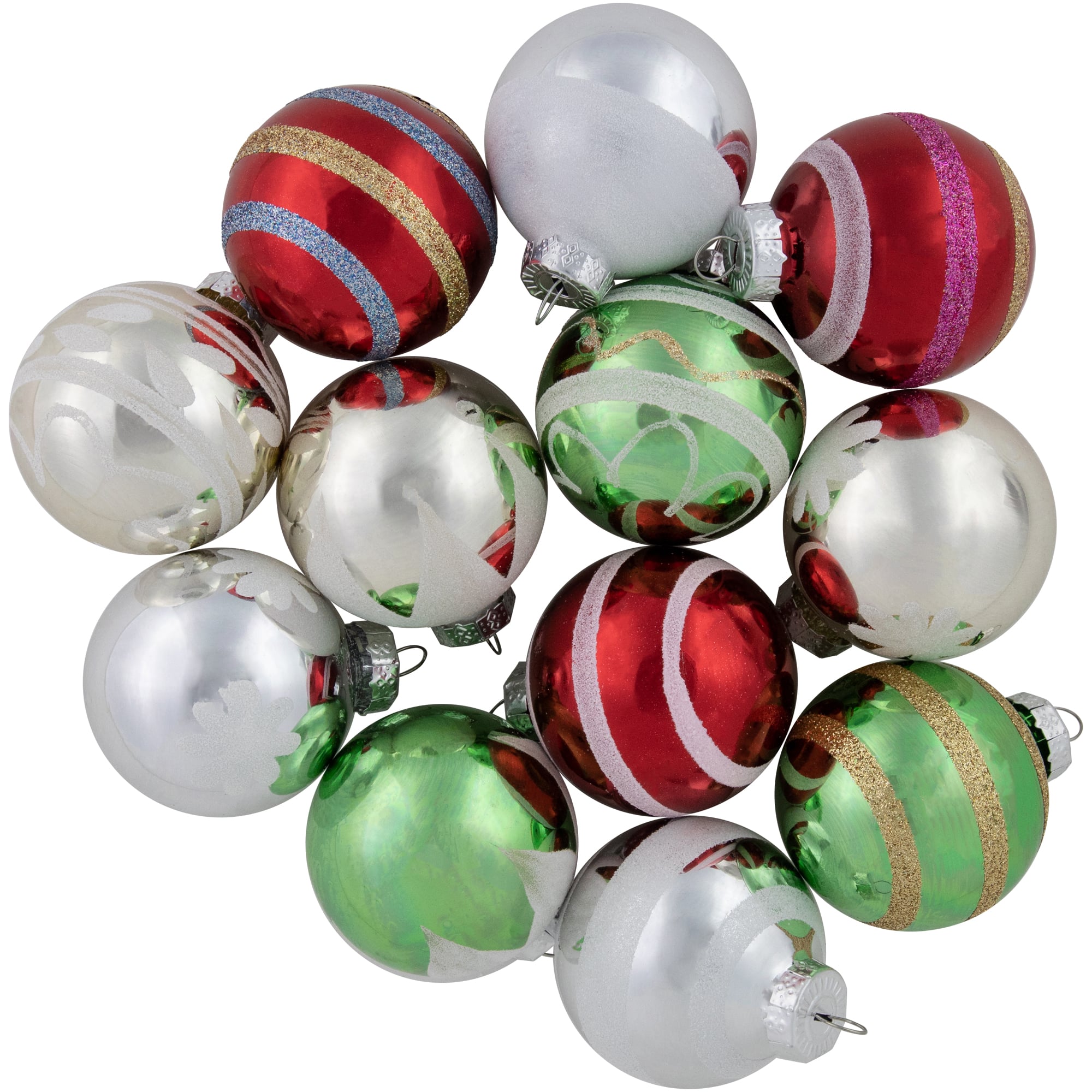 12ct. 2&#x22; Multicolor Vintage Design Glass Ball Ornaments