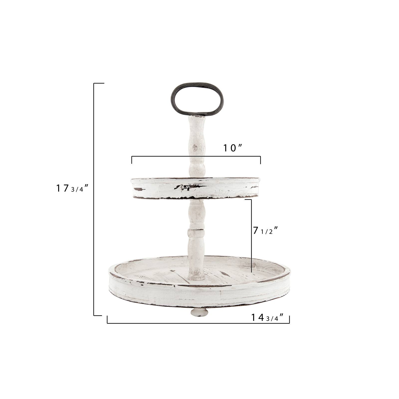 18.5&#x22; Distressed Cream Wood 2-Tier Tray