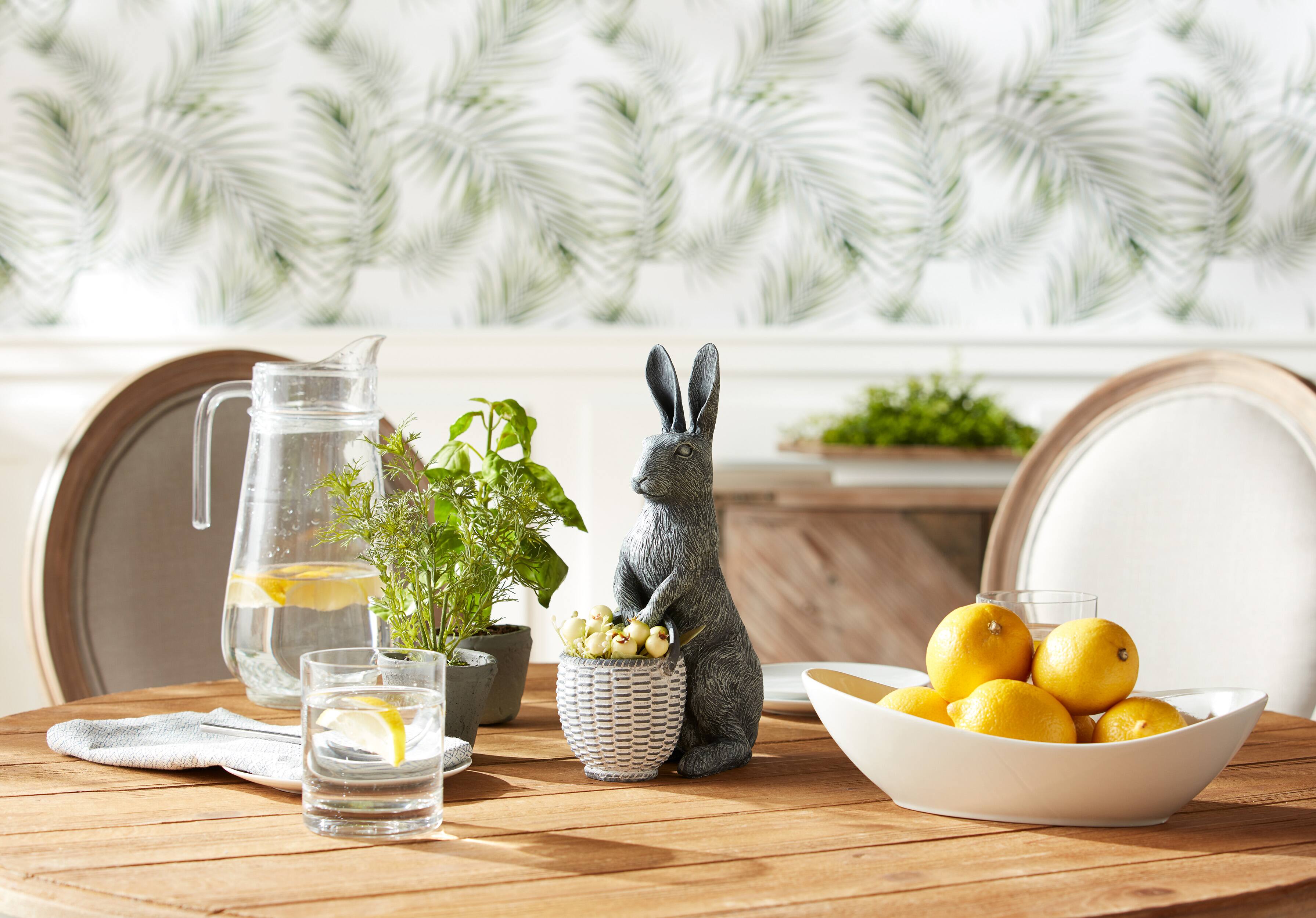 10.5&#x22; Standing Rabbit Figurine with Basket Accent