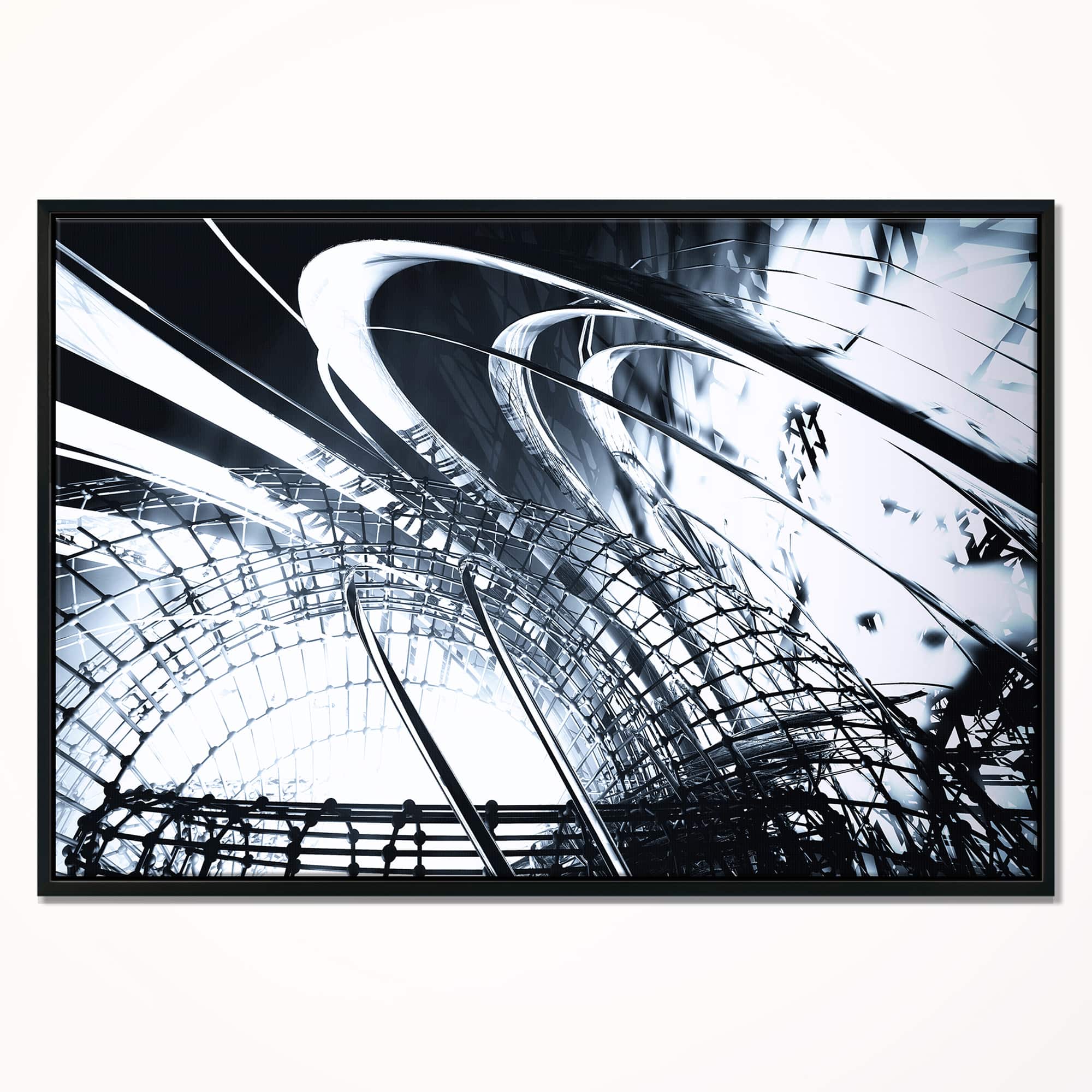 Designart - 3D Abstract Art Black Structural - Abstract Canvas art print in Black Frame
