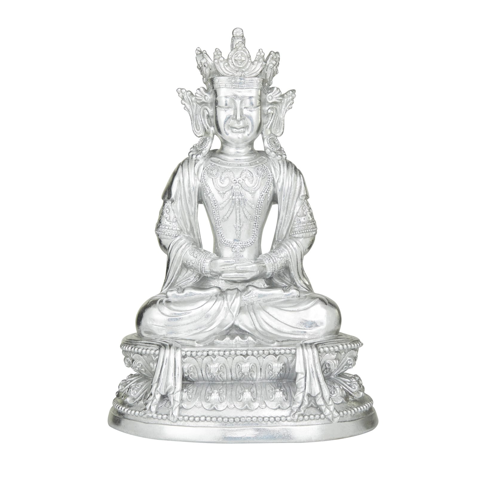 Silver Resin Bohemian Buddha Sculpture, Set of 21 x 14 x 10 By Ivory And Iris