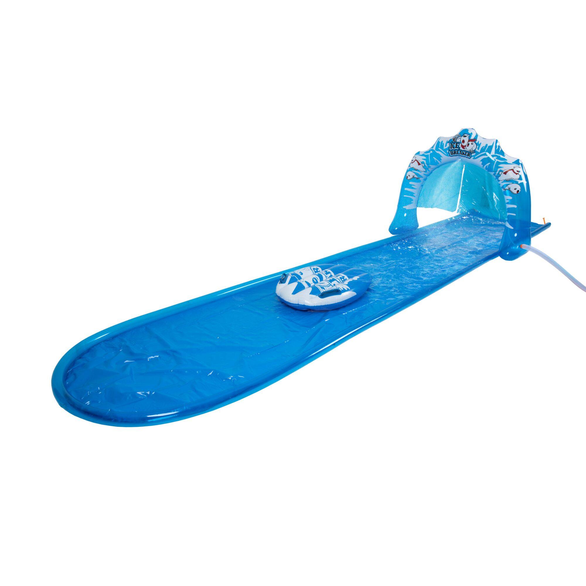 Pool Central 16ft. Blue &#x26; White Inflatable Ice Breaker Lawn Water Slide