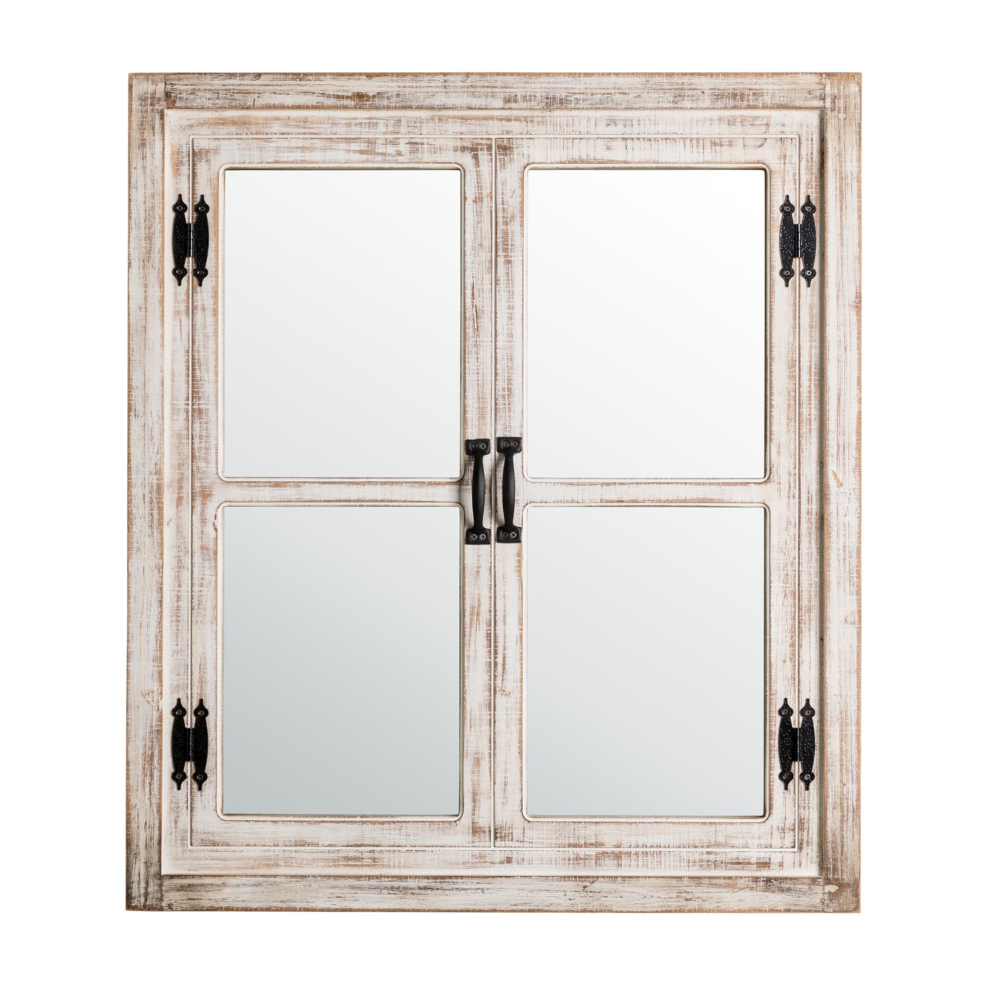 Glitzhome® 31.5" Washed White Wooden Farmhouse Square Windowpane Wall Mirror