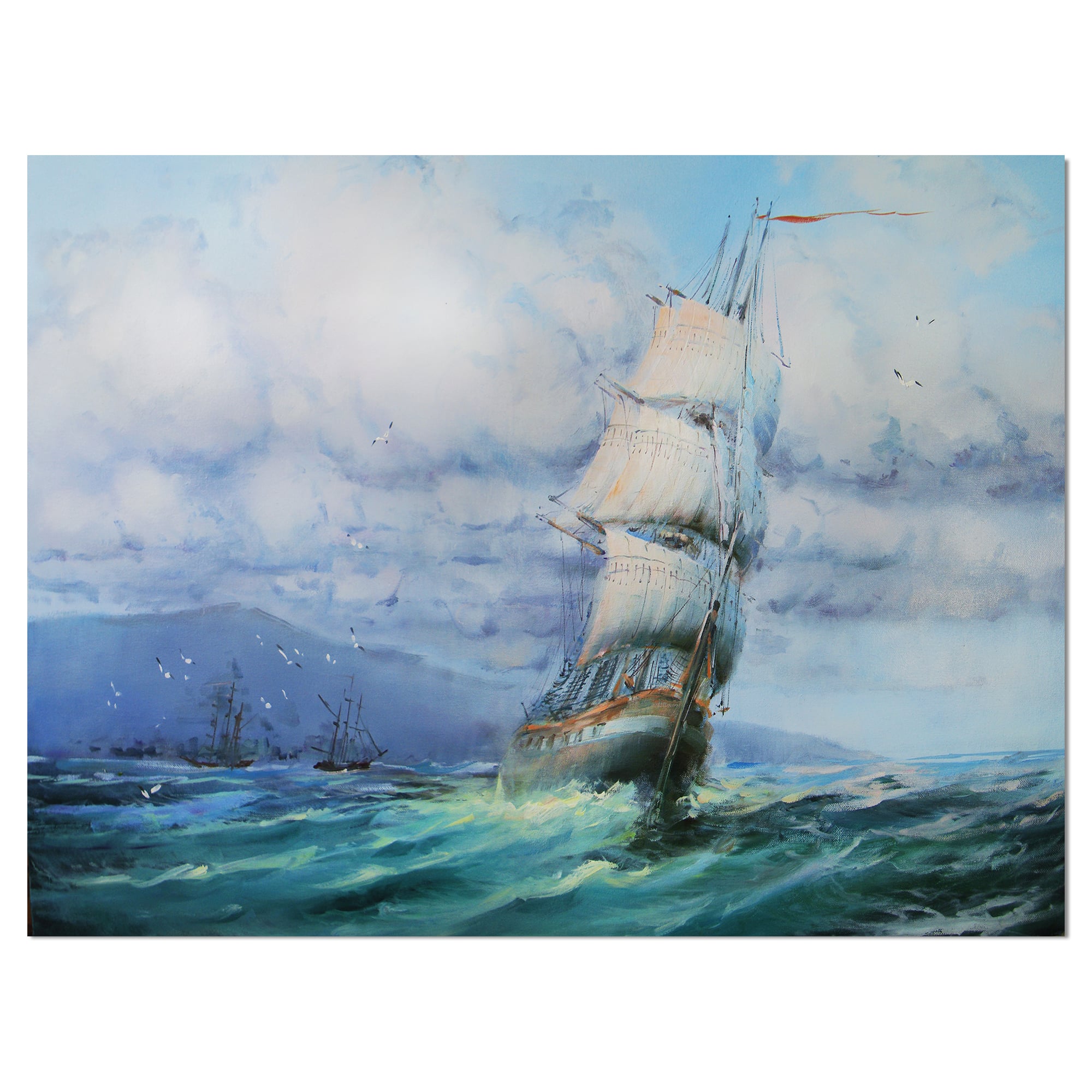 Designart - Large Sailboat - Sea & Shore Painting Print on Wrapped Canvas