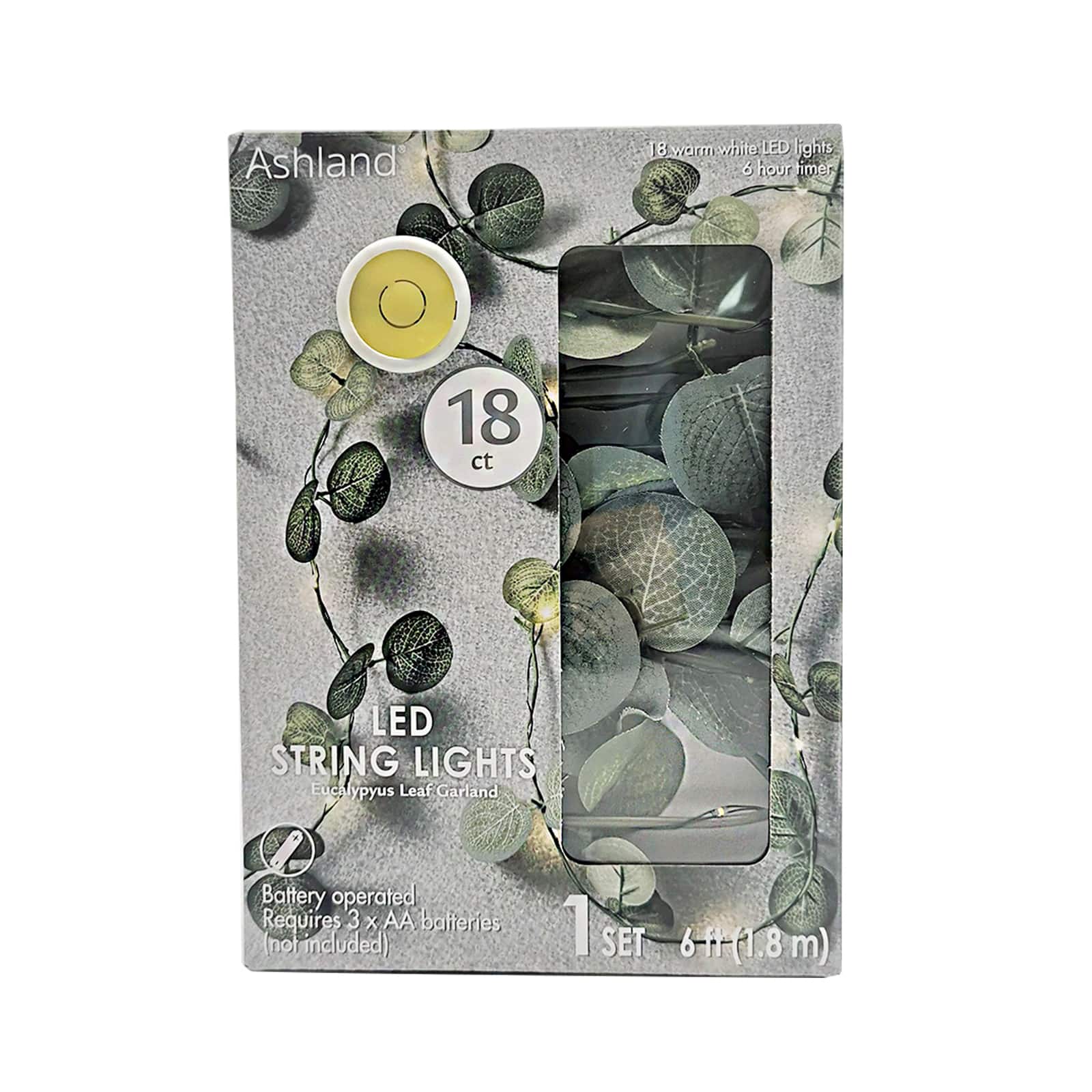 18ct. Warm White LED String Lights Eucalyptus Leaf Garland by Ashland®