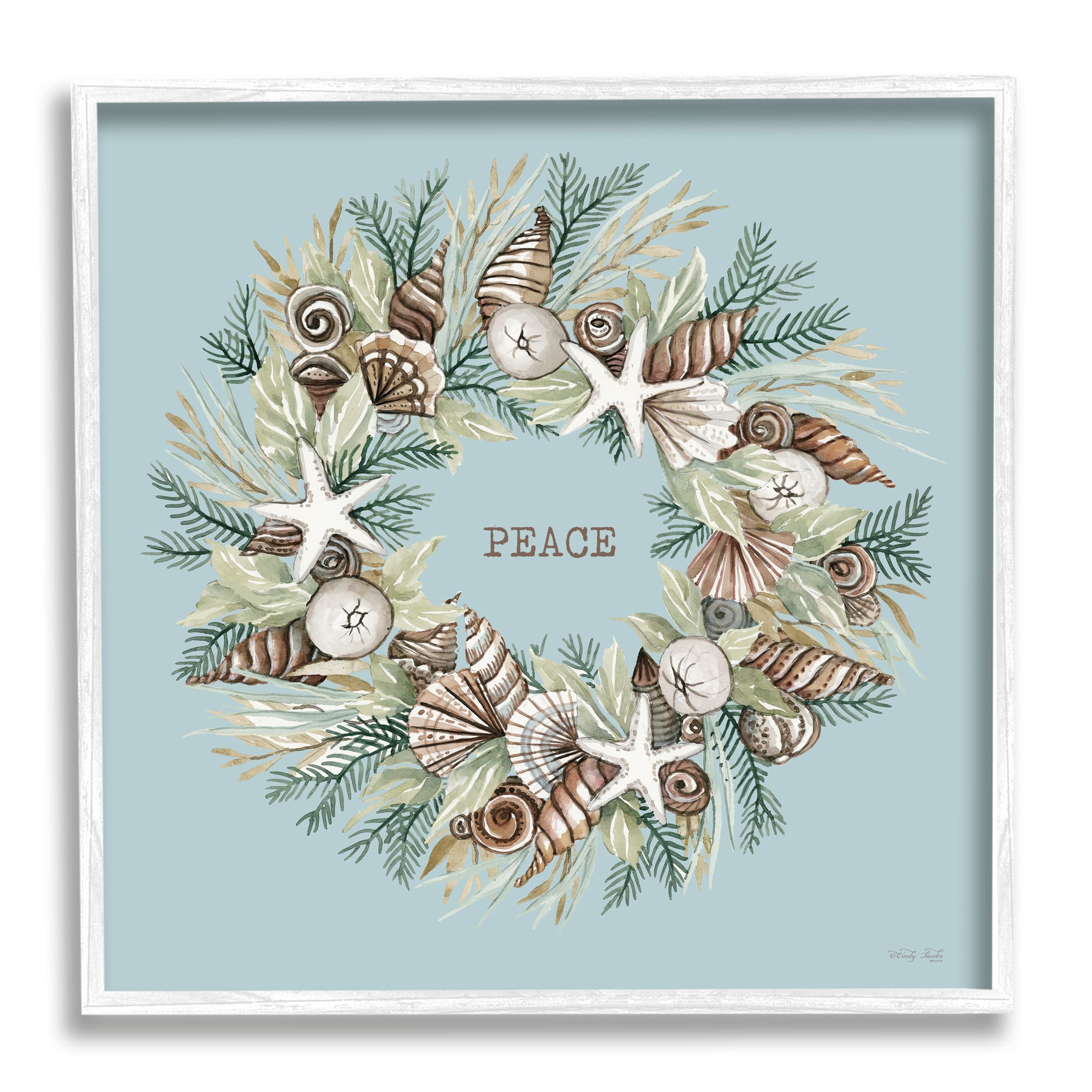 Stupell Industries Coastal Holiday Peace Wreath Framed Giclee Art