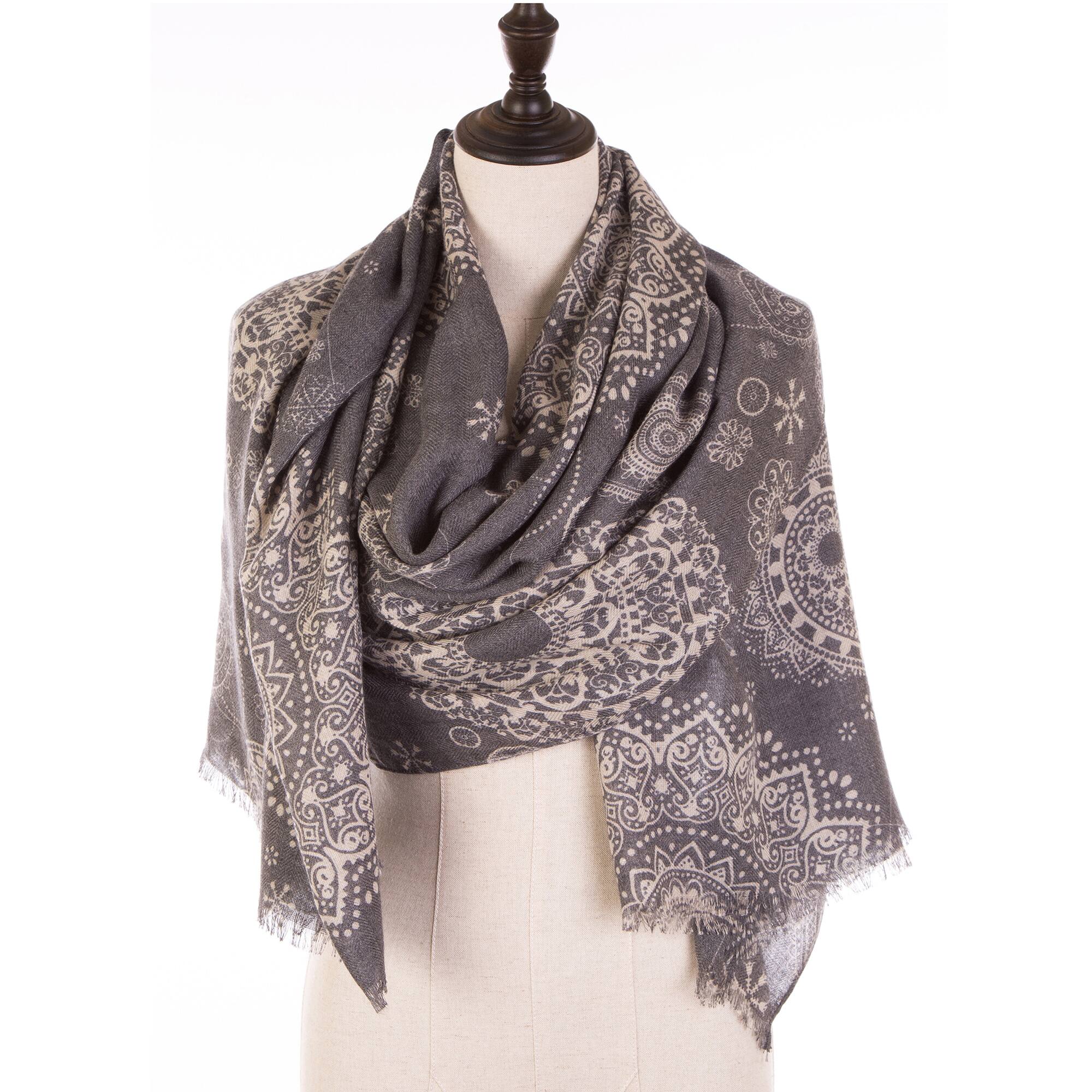 Glitzhome® 80" Gray Paisley Print Scarf with Fringe