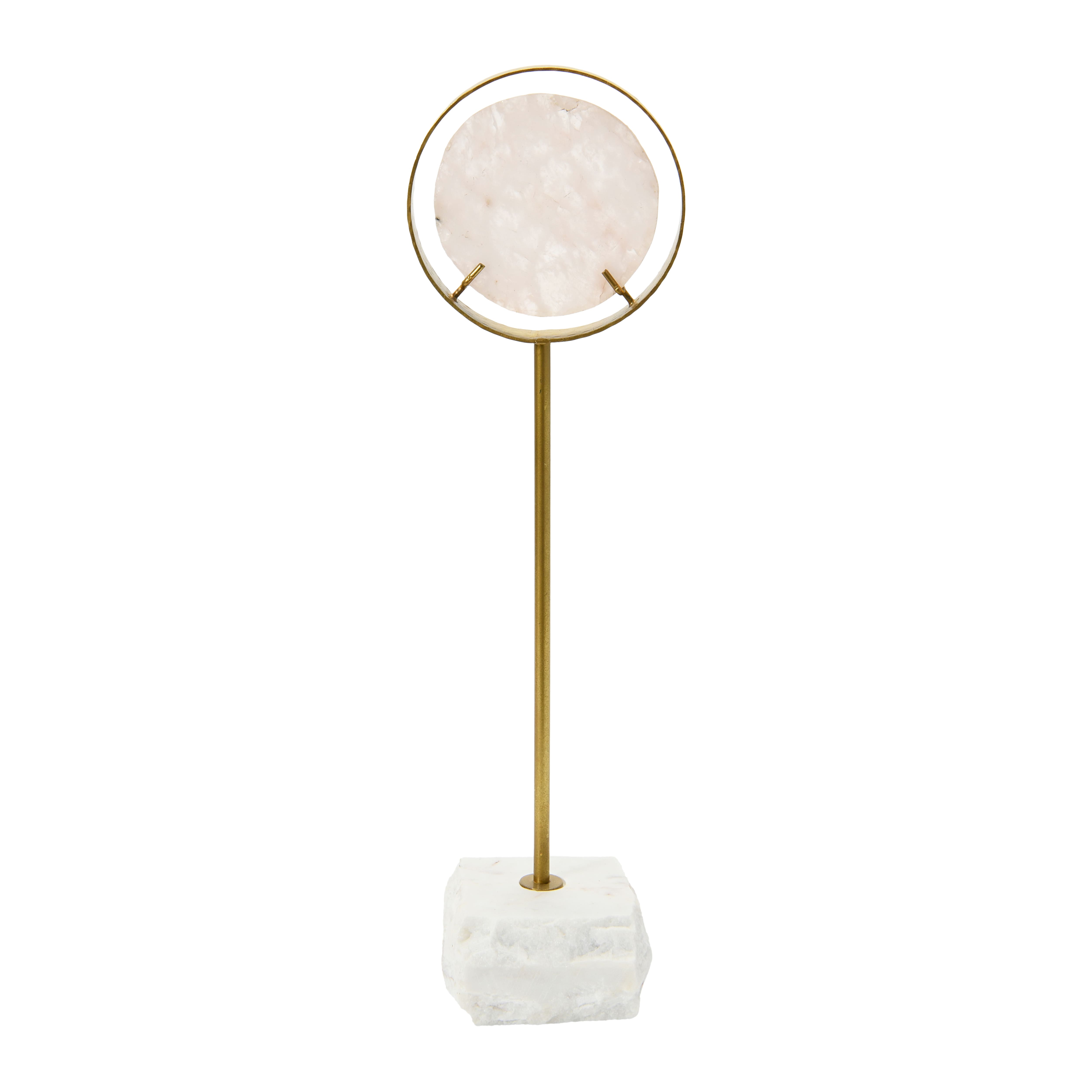 18&#x22; White Decorative Agate Accent on Metal &#x26; Marble Stand