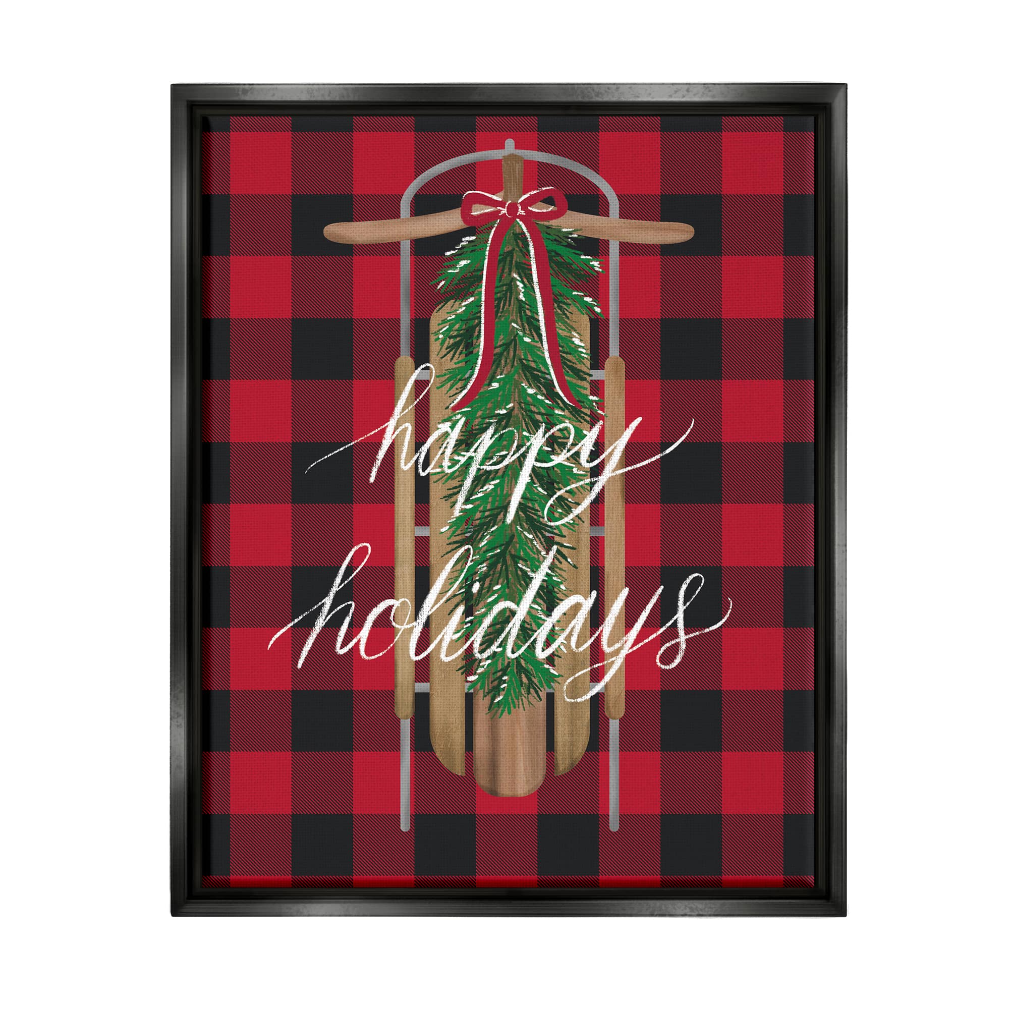 Stupell Industries Happy Holidays Tartan Sled Framed Floater Canvas Wall Art