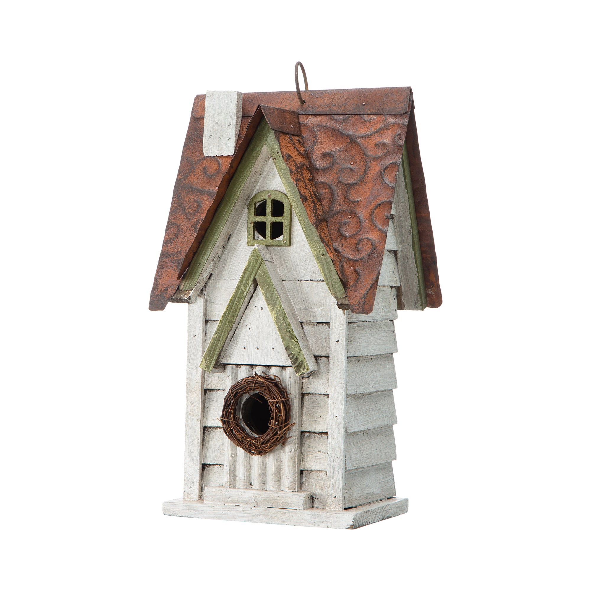 Glitzhome® 12" Washed White Distressed Cottage Birdhouse