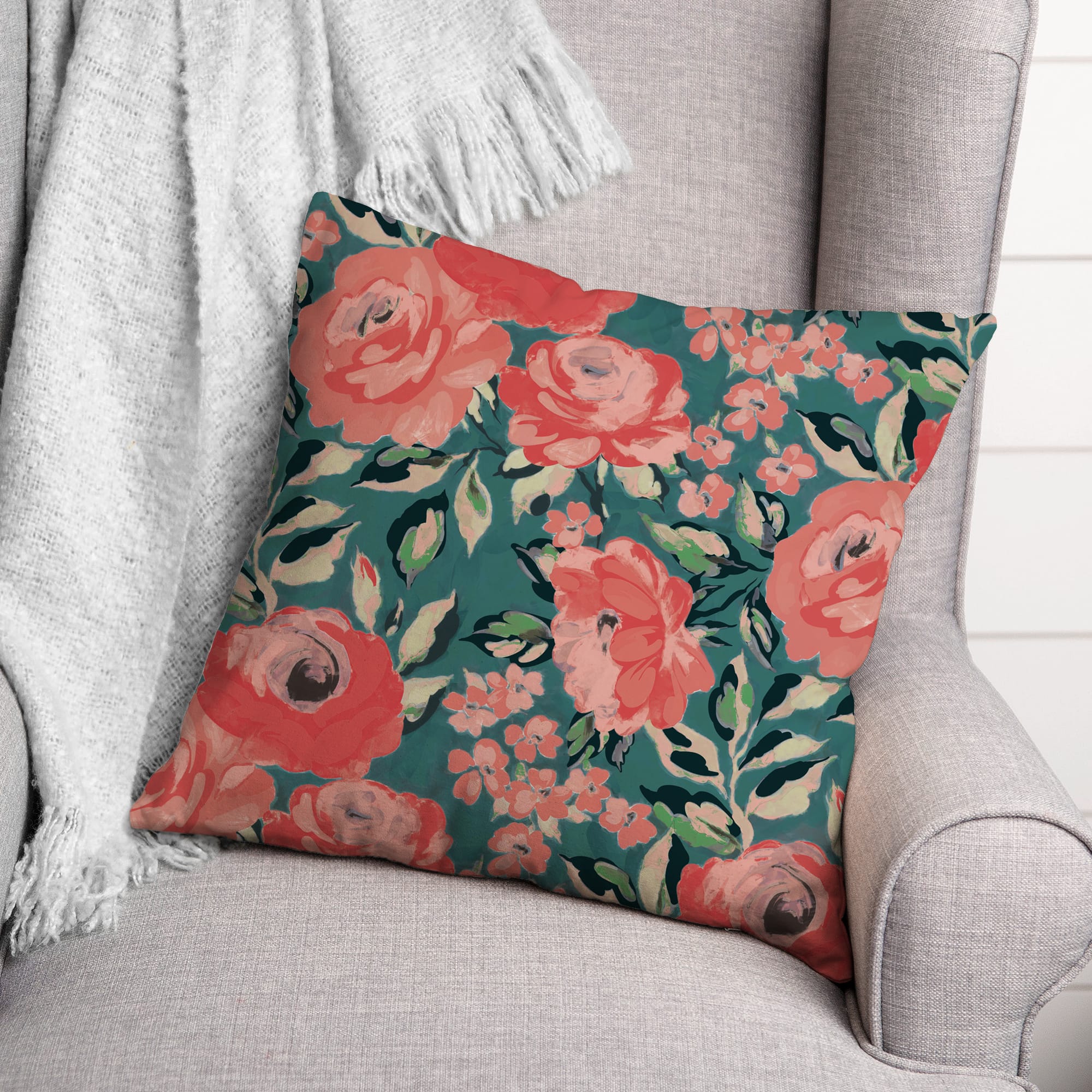 Pink and Red Flowers 18&#x22; x 18&#x22; Indoor / Outdoor Pillow