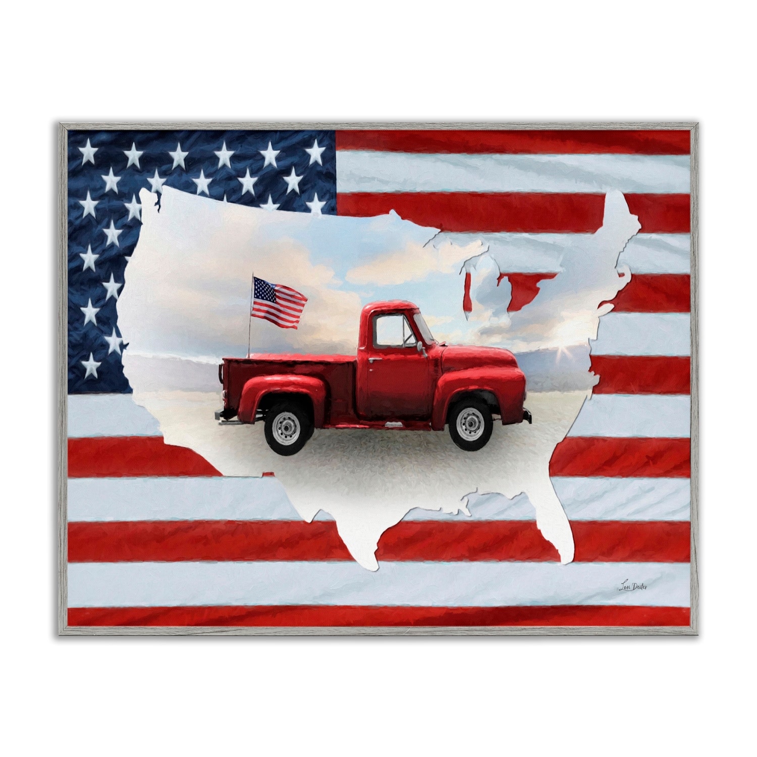 Stupell Industries Farmhouse American Flag Framed Giclee Art