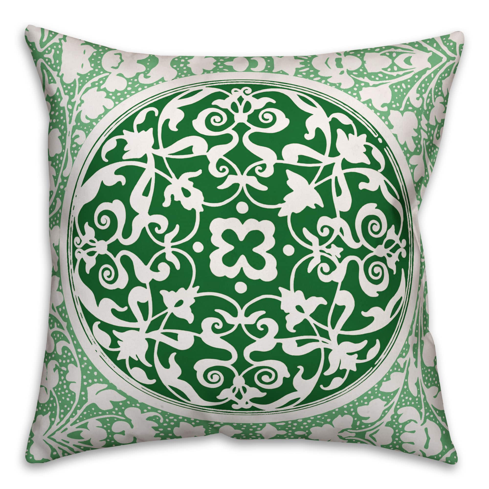 Green Irish Medallion Throw Pillow