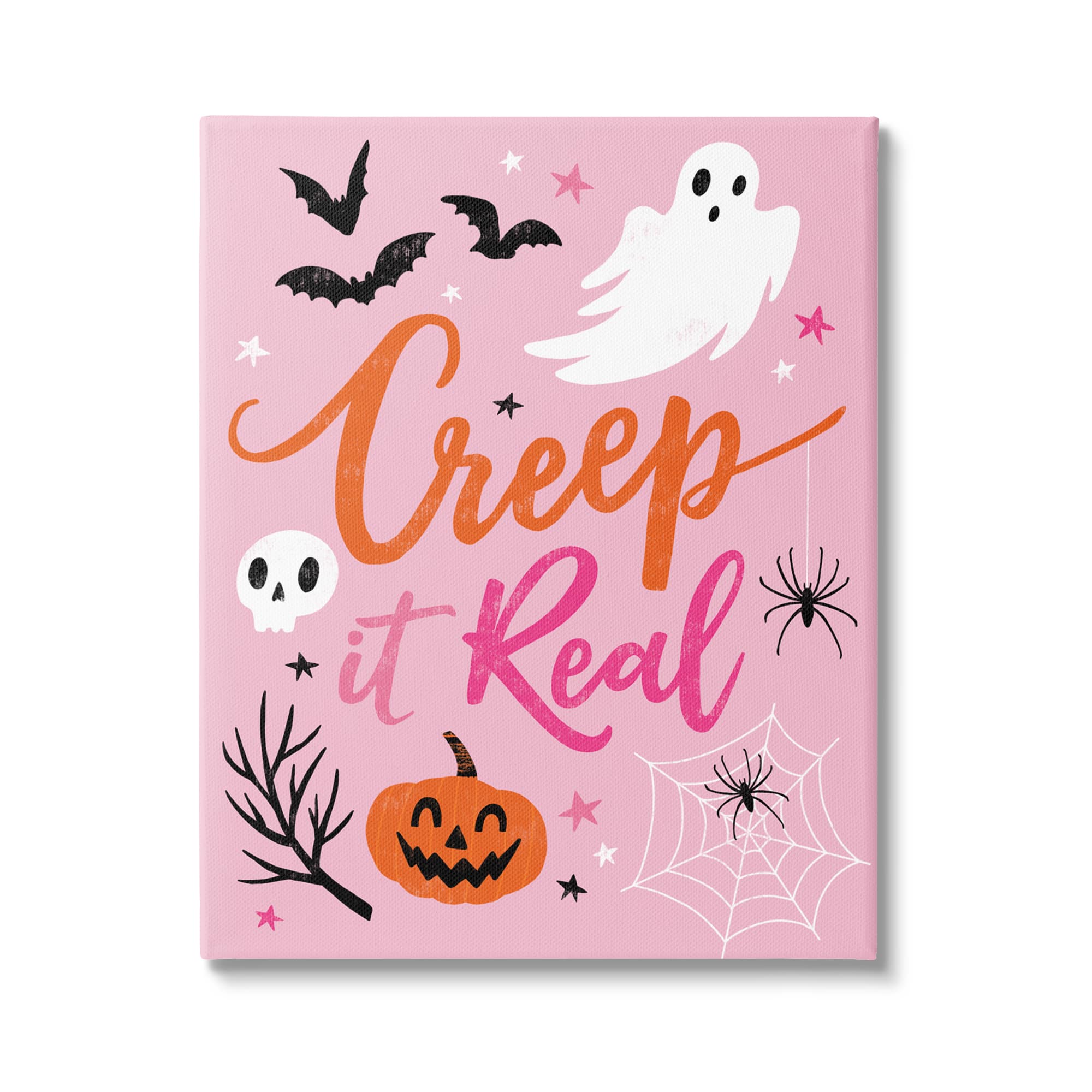 Stupell Industries Creep It Real Pink Halloween Phrase Canvas Wall Art