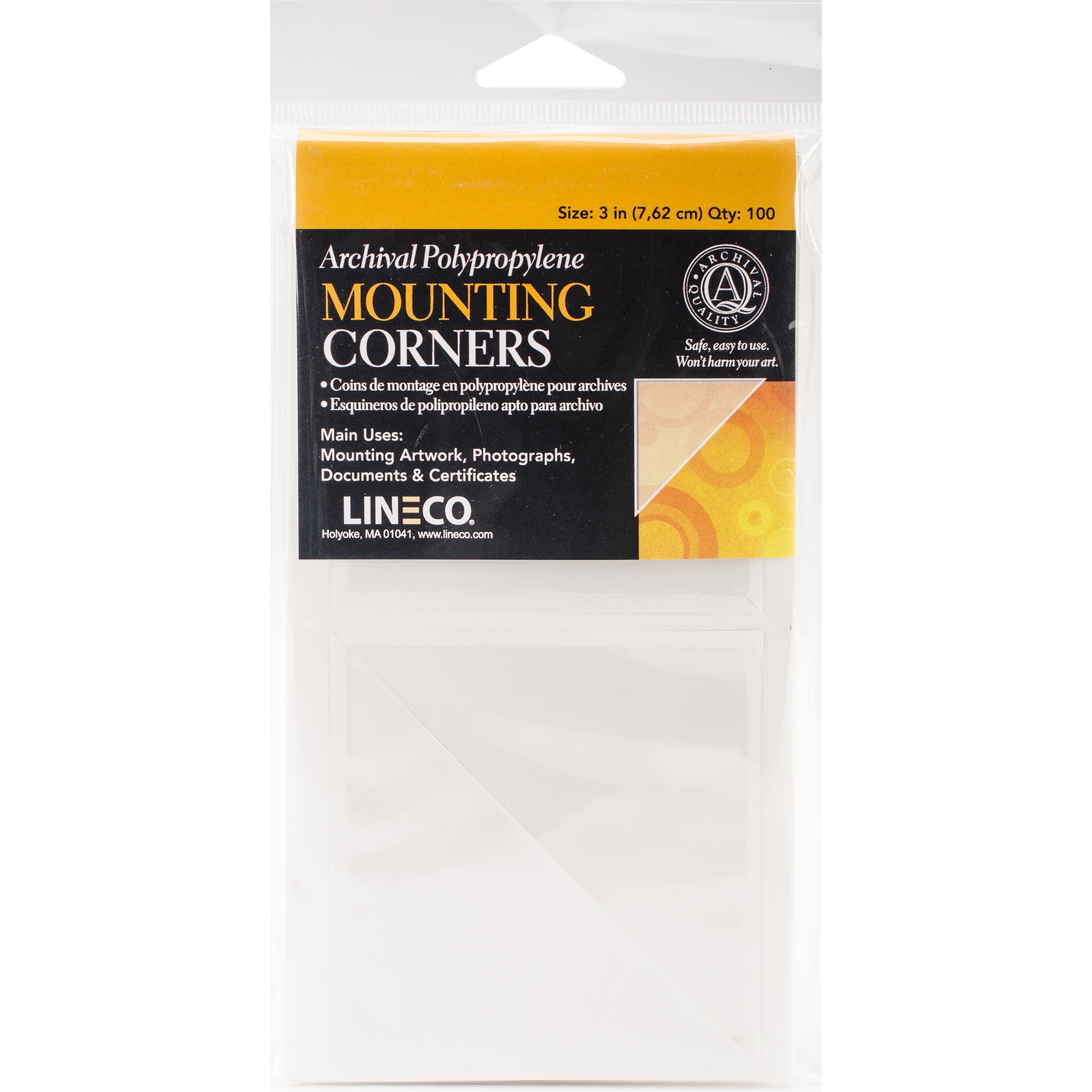 Lineco&#xAE; 3&#x22; Clear Polypropylene Photo Mounting Corners