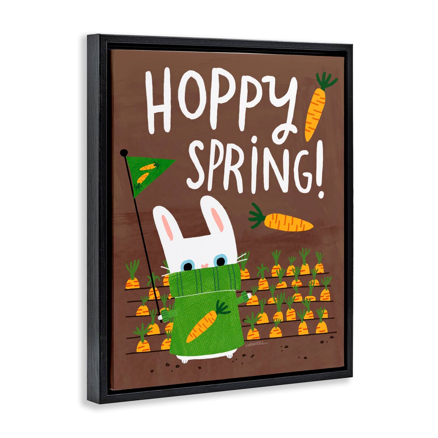 Stupell Industries Happy Spring Bunny & Carrots Floater Framed Art