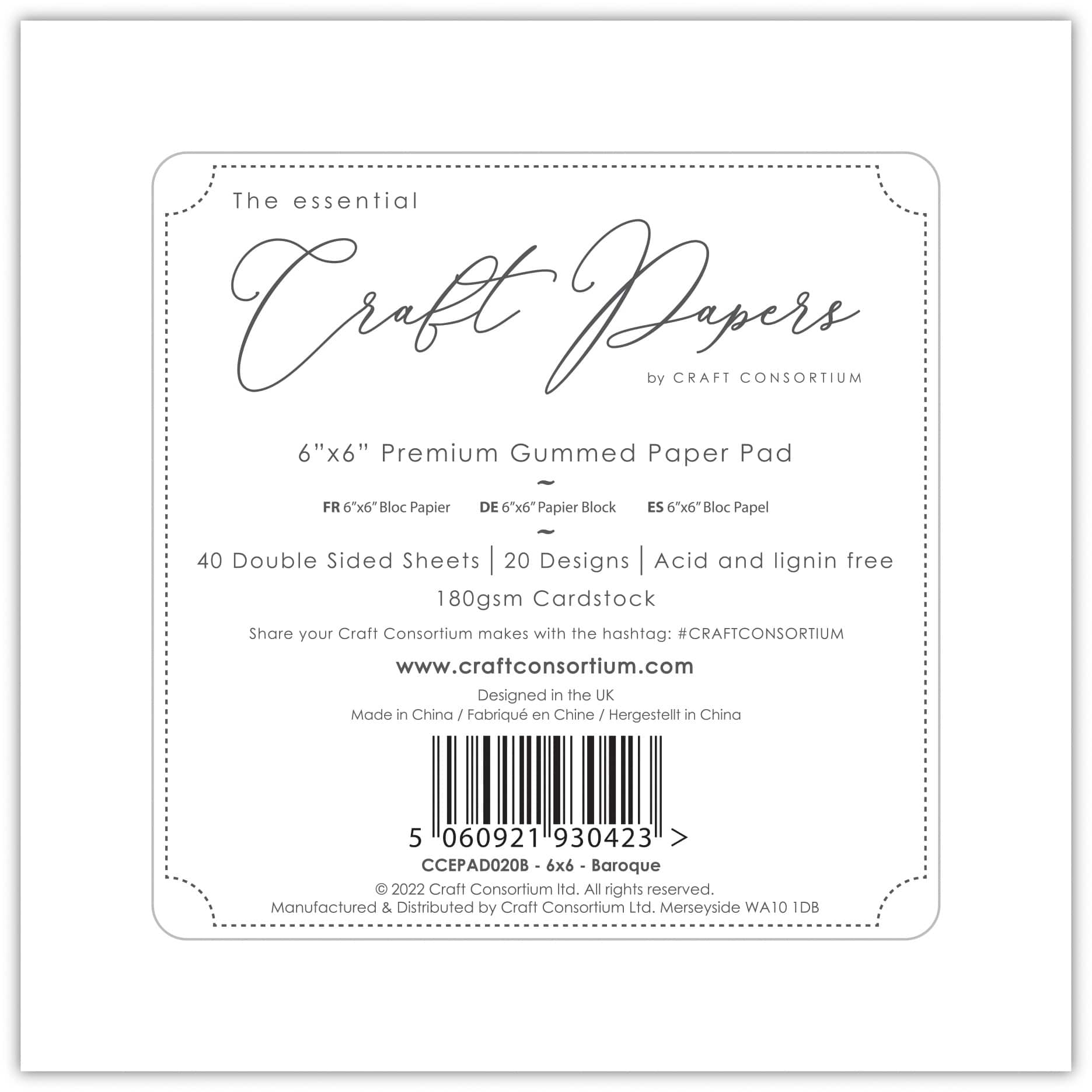 Craft Consortium Double-Sided Paper Pad 6&#x22; x 6&#x22; 40 ct. Baroque, 20 Designs