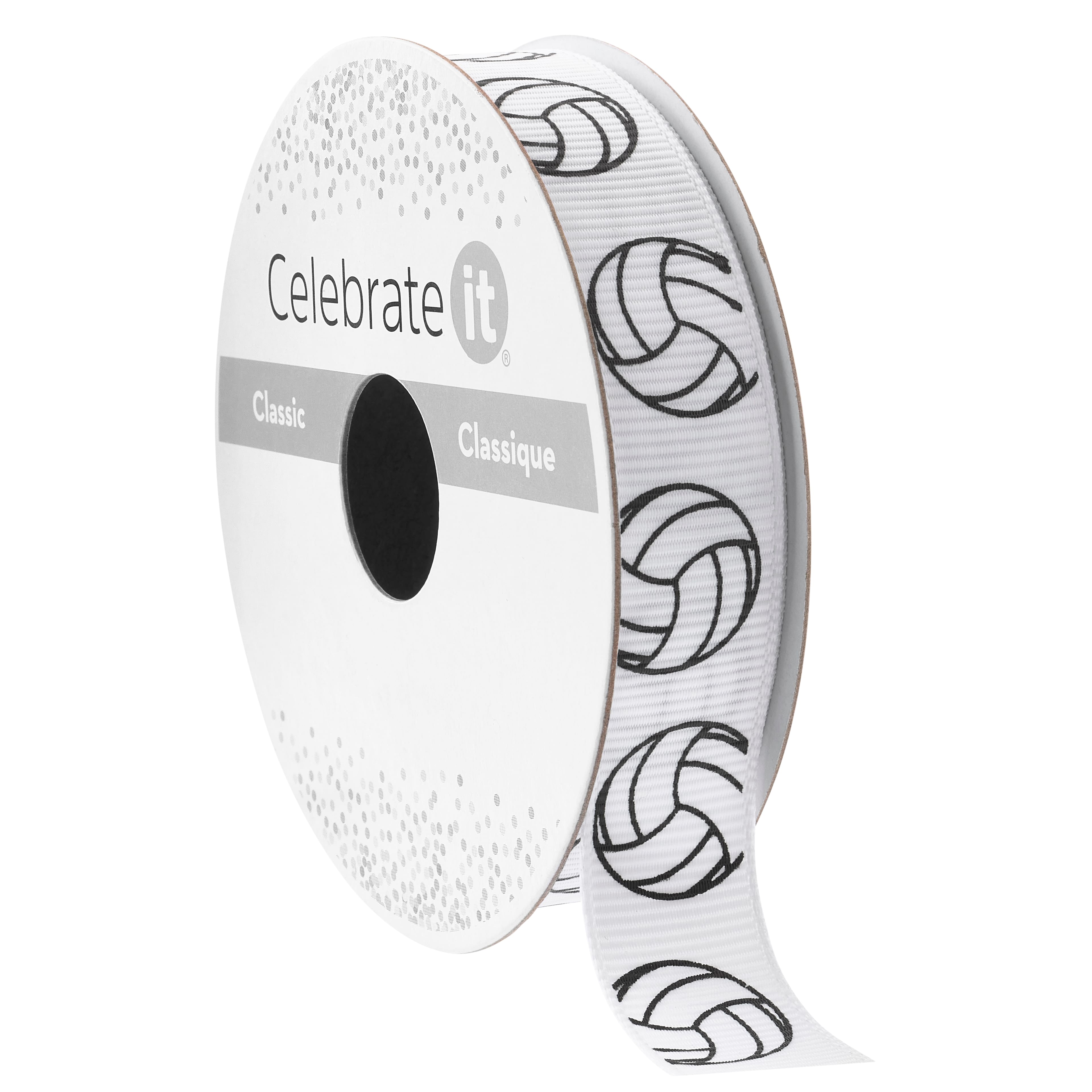 5/8&#x22; x 7yd. White Volleyball Grosgrain Ribbon by Celebrate It&#xAE; Classic