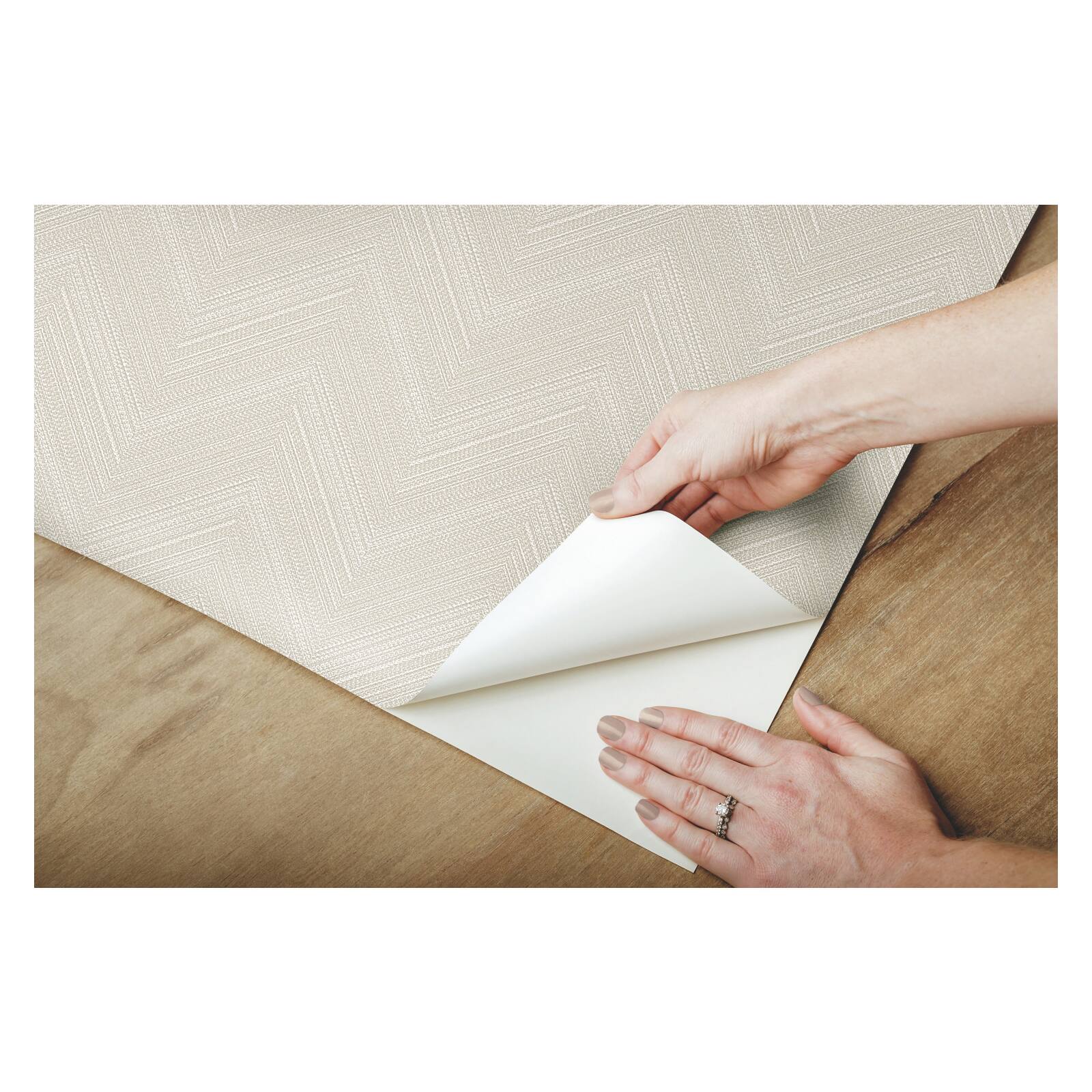 RoomMates White & Beige Herringbone Weave Peel & Stick Wallpaper