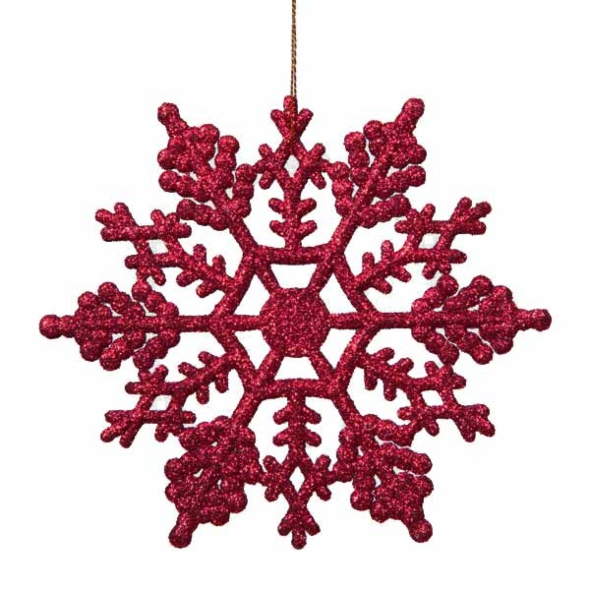 24ct. 4&#x22; Berry Red Glitter Snowflake Christmas Ornaments