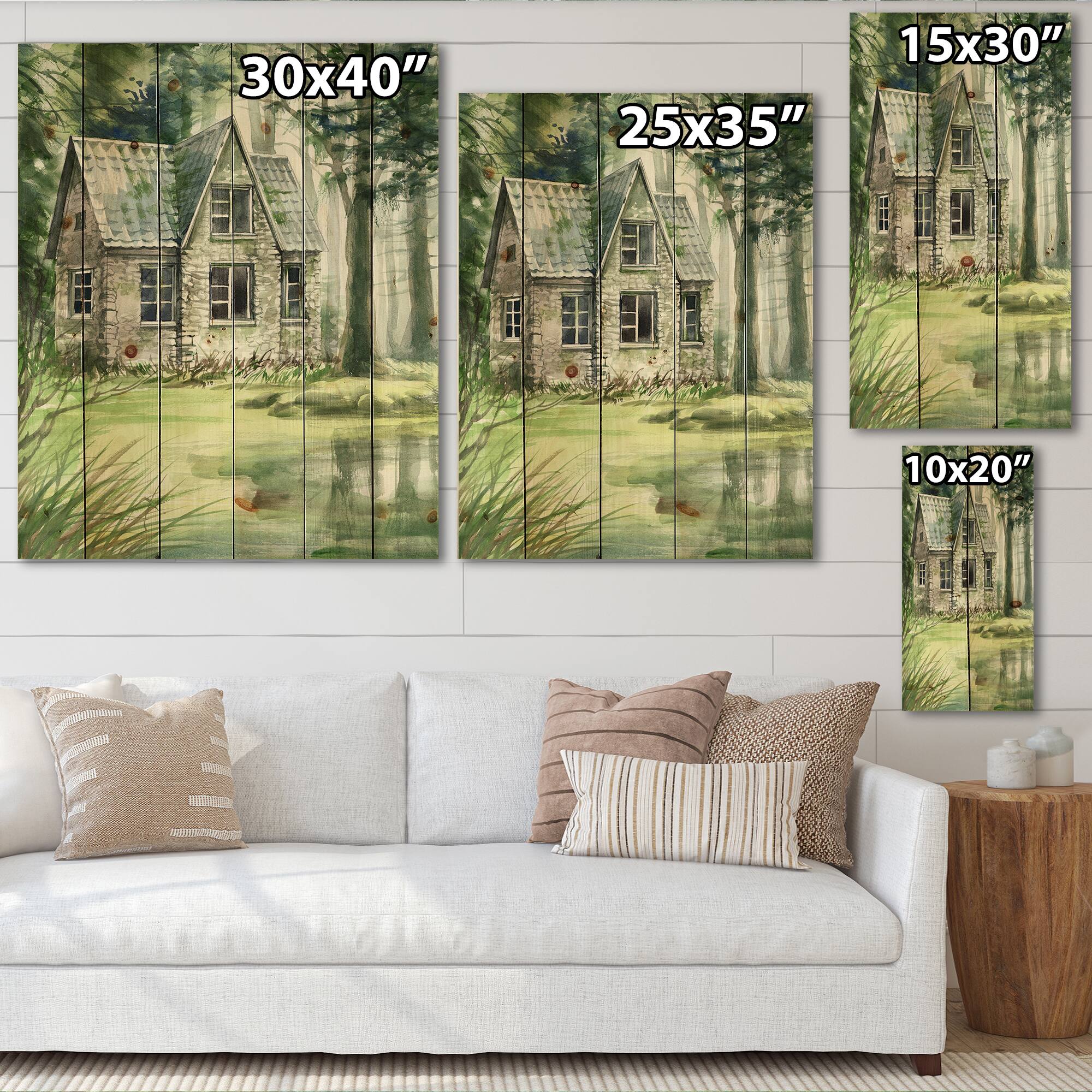 Designart - Haunted House In The Pine Forest - Lake House Print on Natural Pine Wood