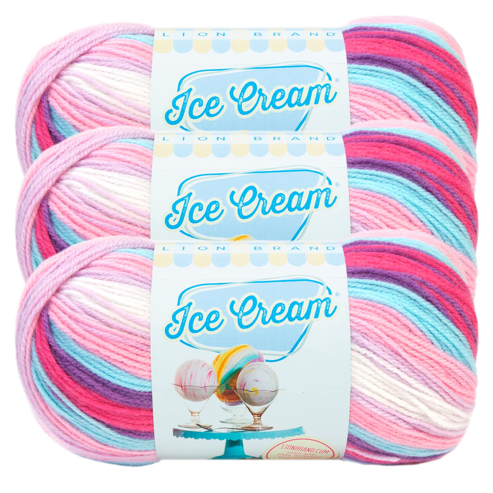 Lion Brand Yarn Ice Cream Bunny Tracks Light Acrylic Multi-color Yarn 3 Pack