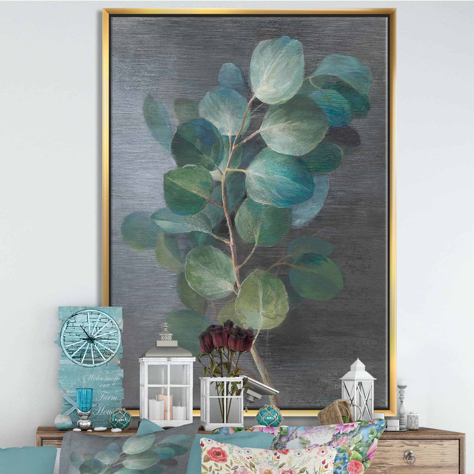 Designart - Fresh leaves I - Traditional Canvas in Gold Frame