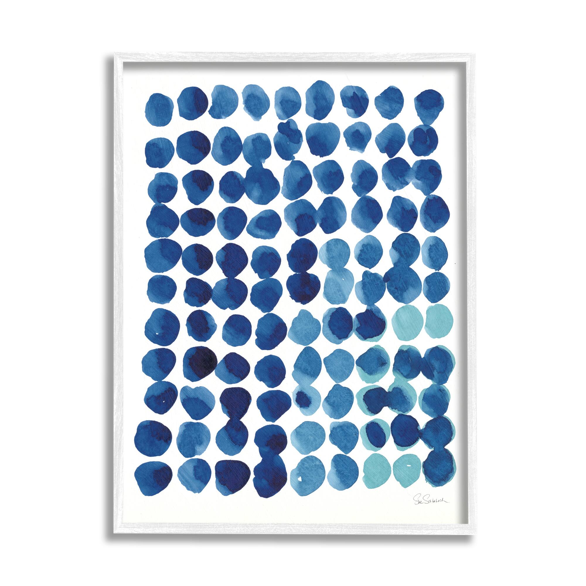 Stupell Industries Blue Polka Dot Pattern Circle Shape Grid Watercolor Framed Wall Art