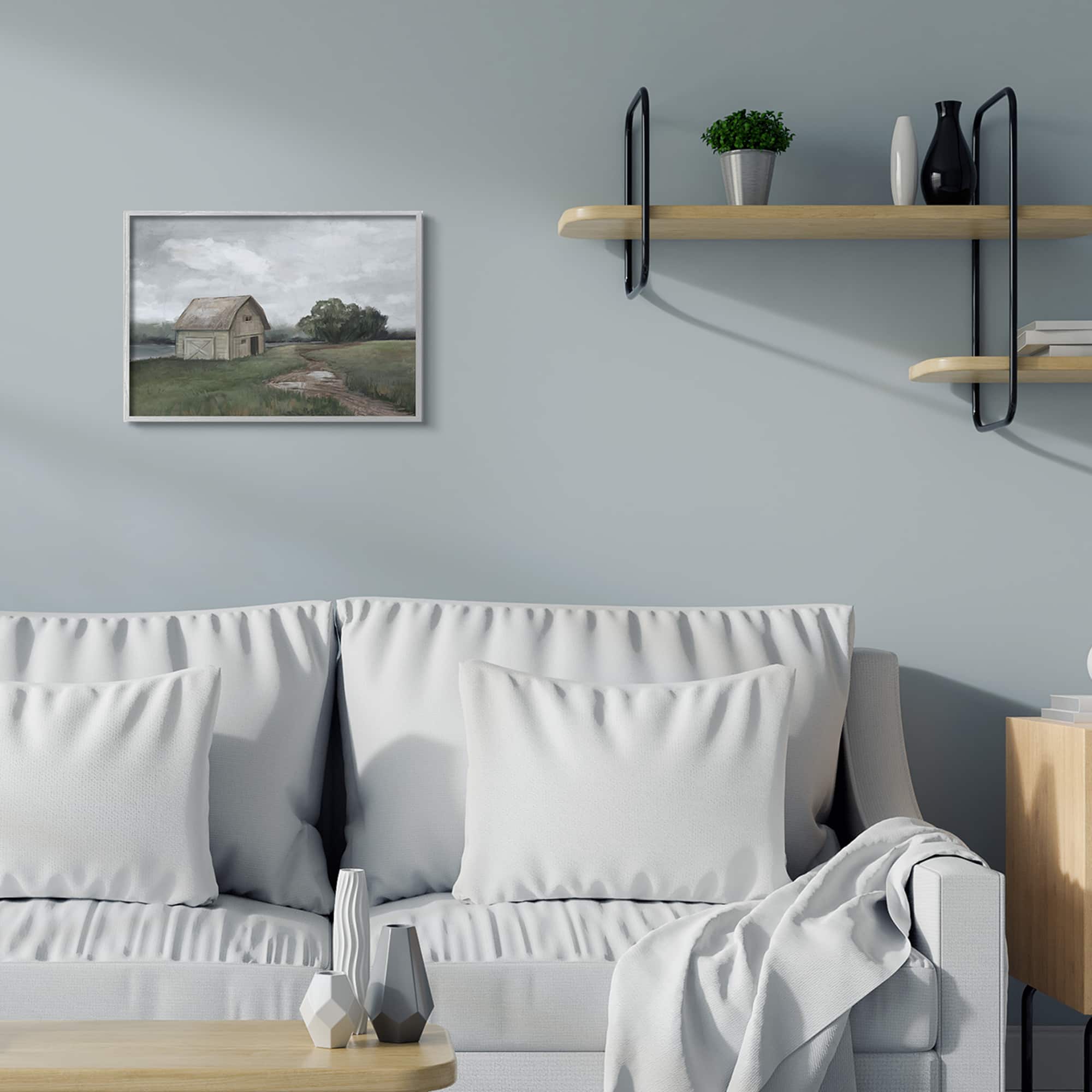 Stupell Industries Cloudy Barn Wall Art in Gray Frame