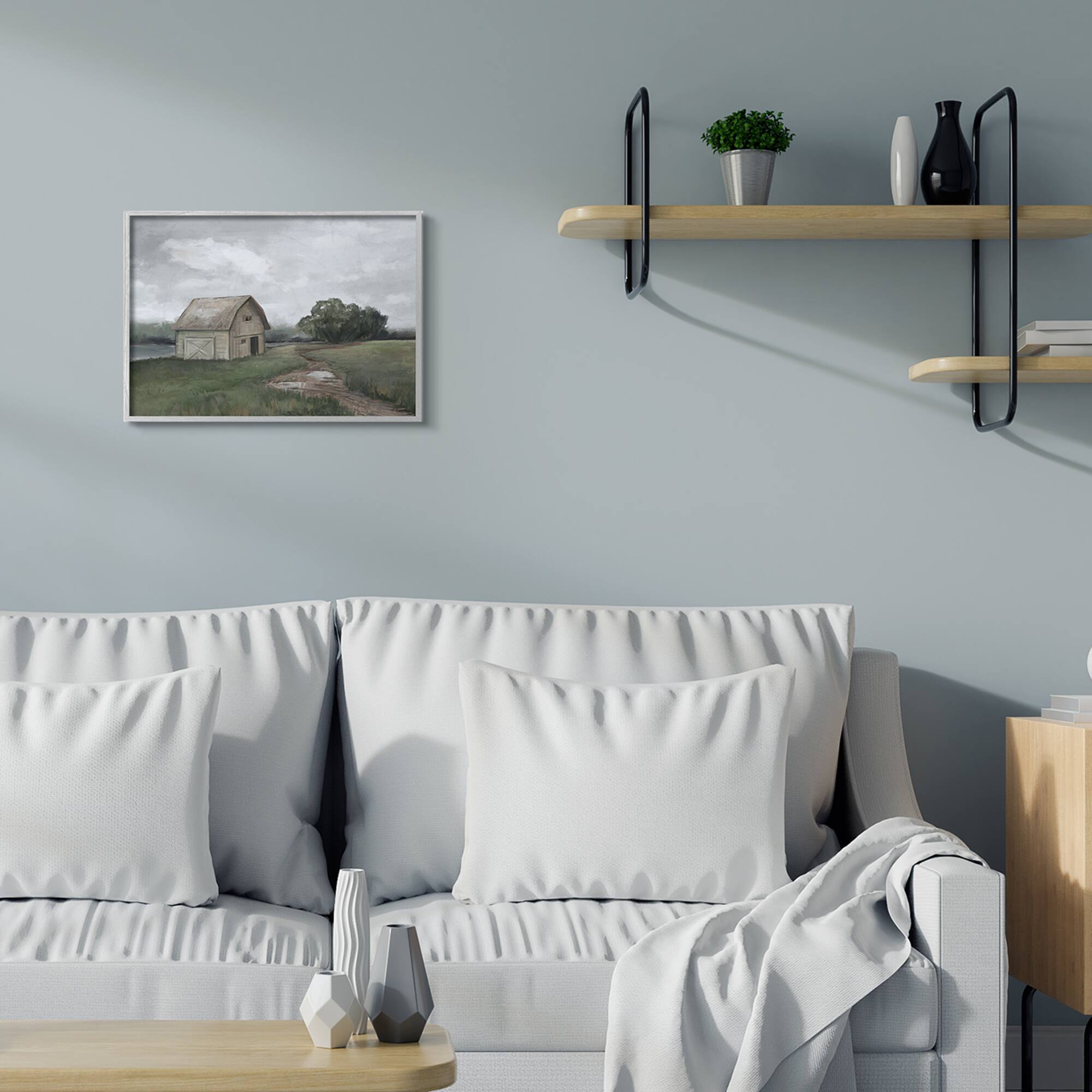 Stupell Industries Cloudy Barn Wall Art in Gray Frame