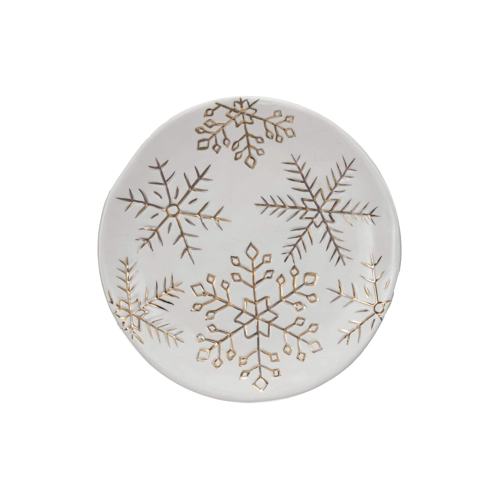 Hello Honey® 6" White Stoneware Plate with Gold Electroplated Snowflakes