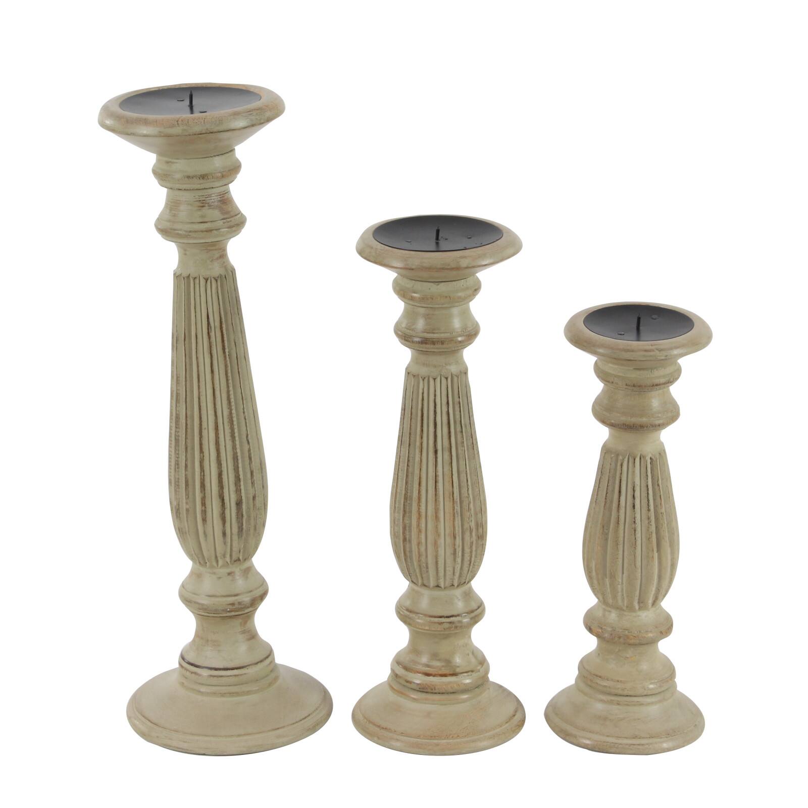 Brown Mango Wood Traditional Candle Holder Set