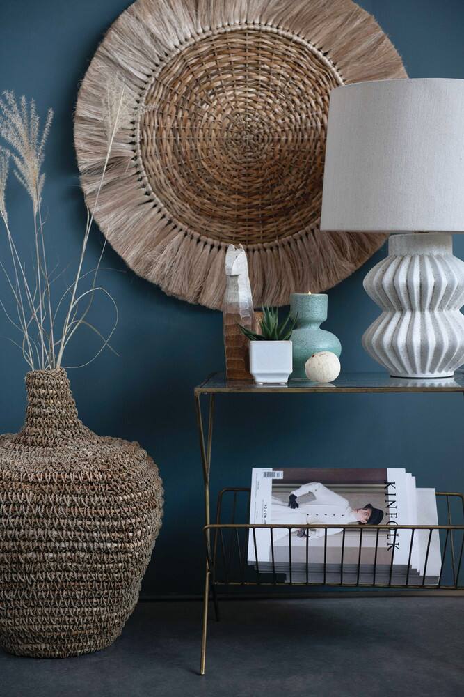Hello Honey&#xAE; 22&#x22; Distressed White Finish Fluted Terracotta Table Lamp with Linen Shade