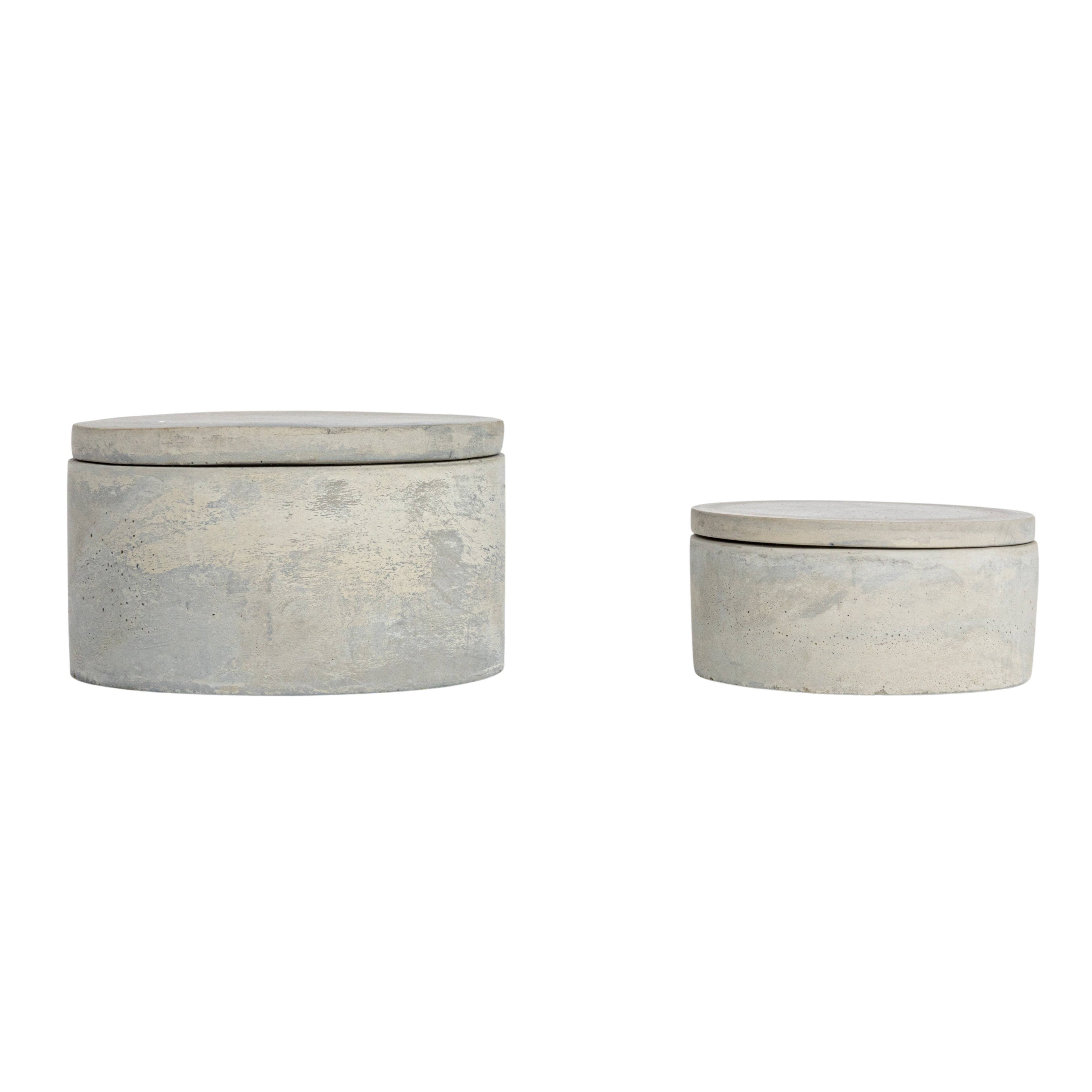 Hello Honey® Gray Round Decorative Cement Boxes with Lids Set