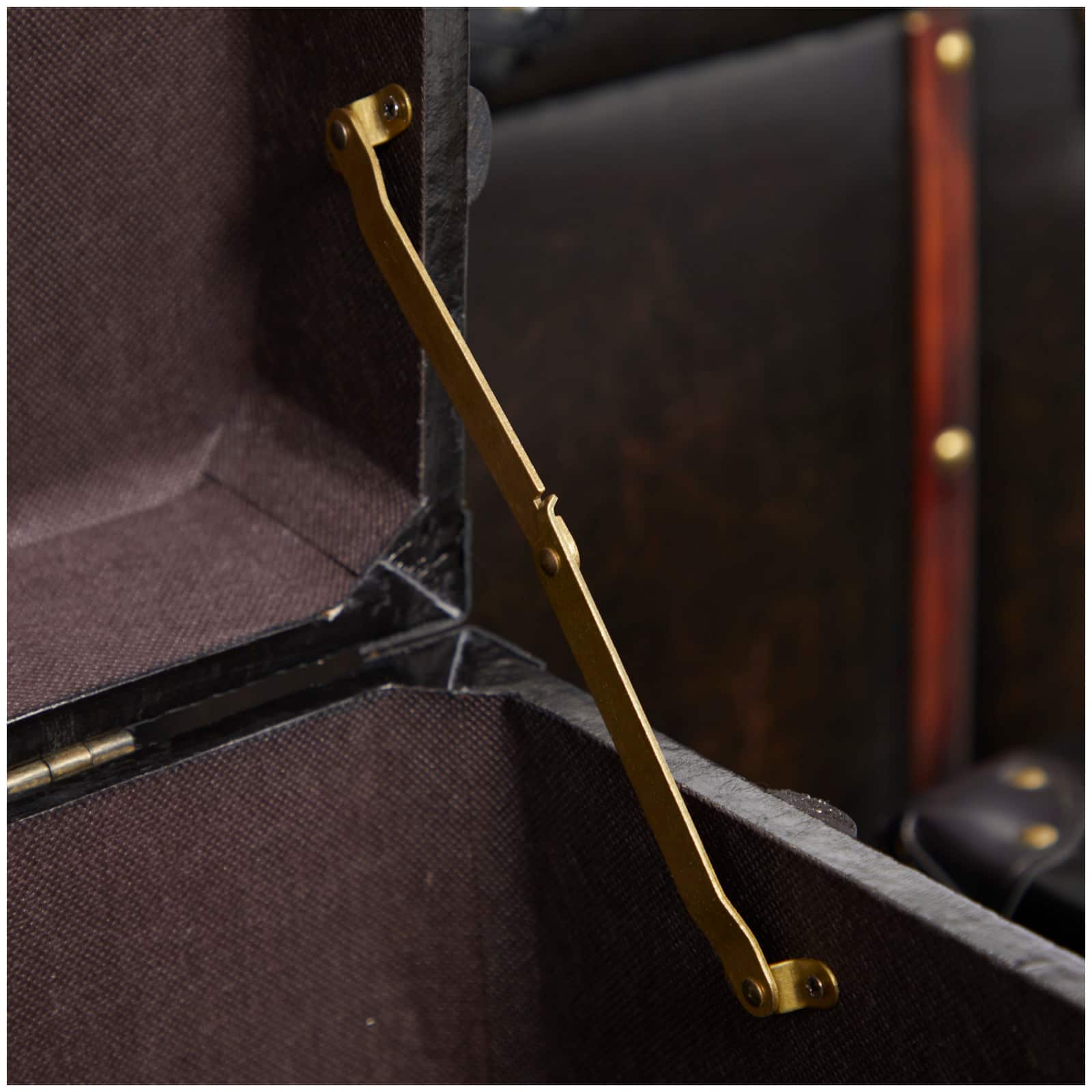 Dark Brown Faux Leather Studded Trunk with Latches & Handles Set
