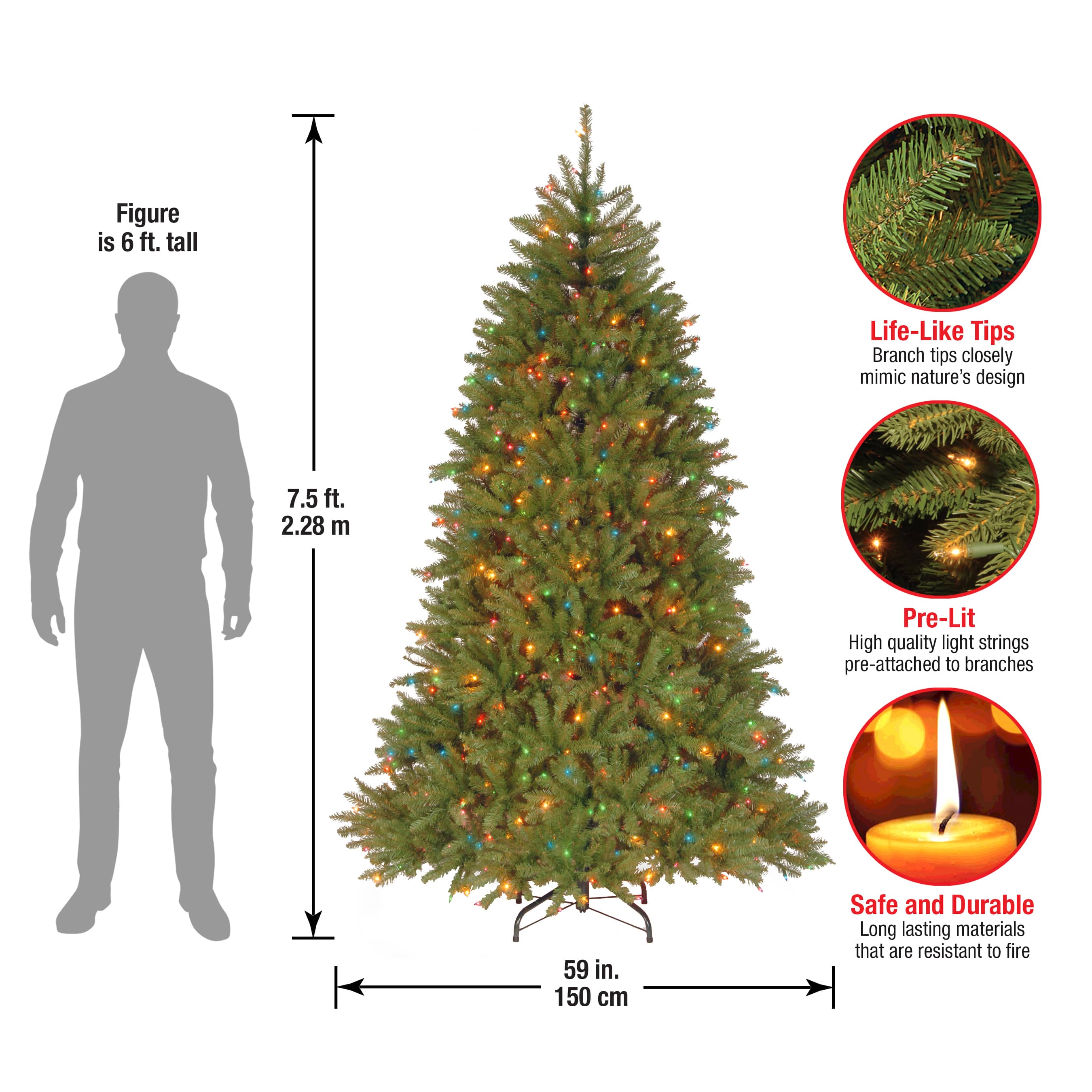 7.5 ft. Pre-Lit Dunhill&#xAE; Fir Full Artificial Christmas Tree, Multicolor Lights