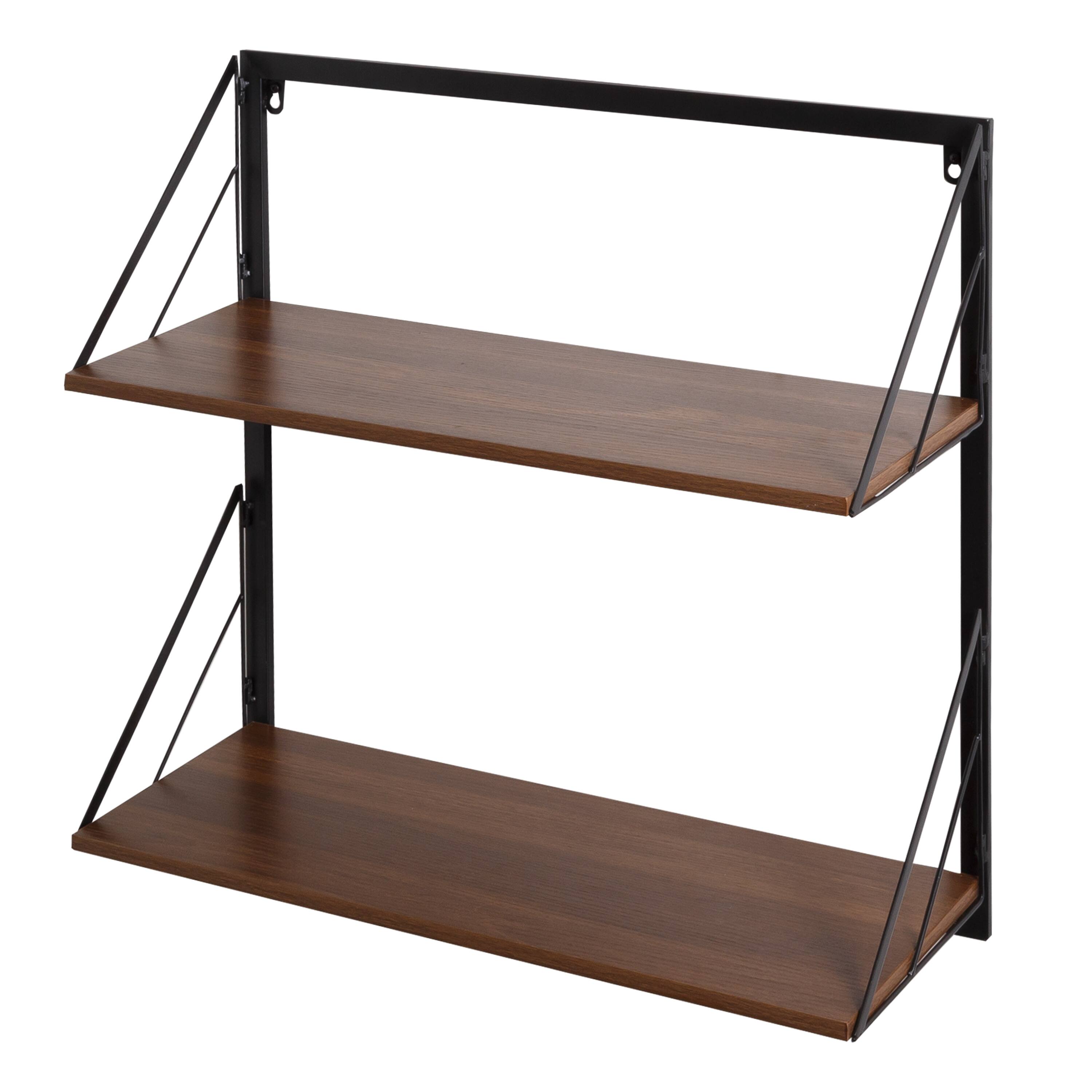 Honey Can Do Walnut 2-Tier Floating Wall Shelf