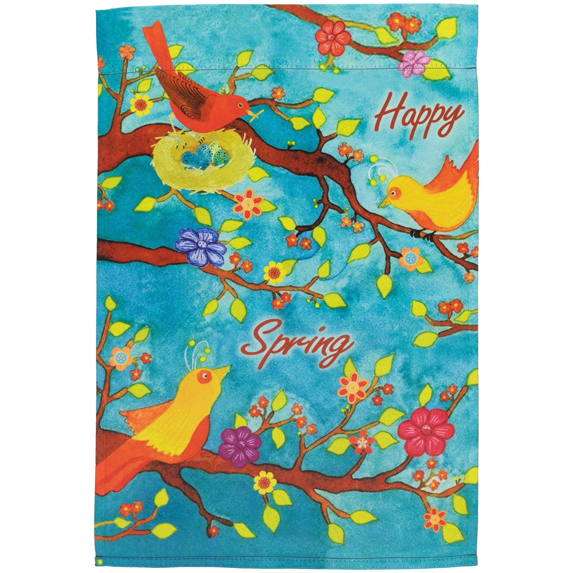 Happy Spring Birds & Flowers Outdoor Garden Flag
