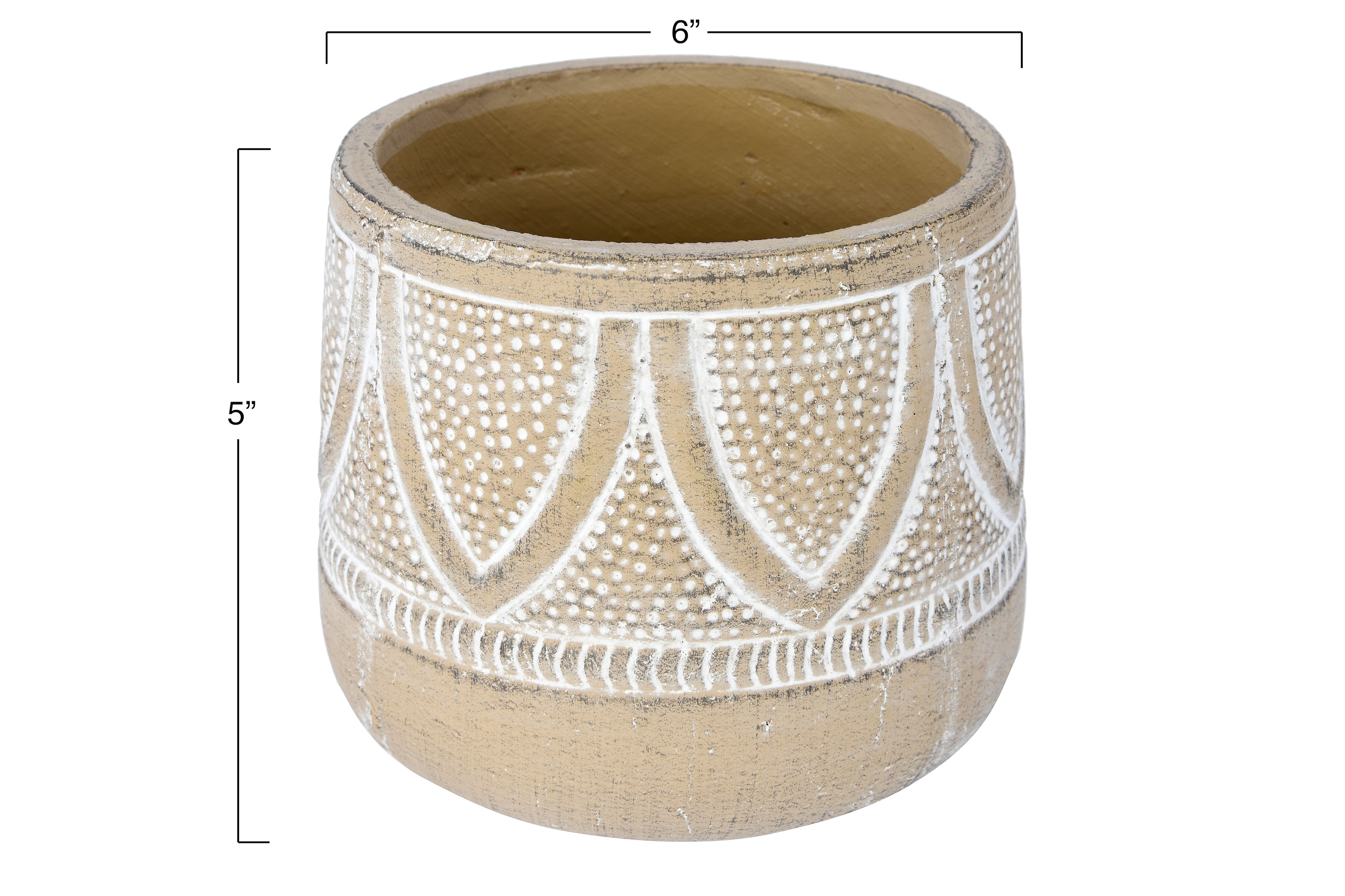 Hello Honey® 6" Whitewash Finish Embossed Terra Cotta Planter