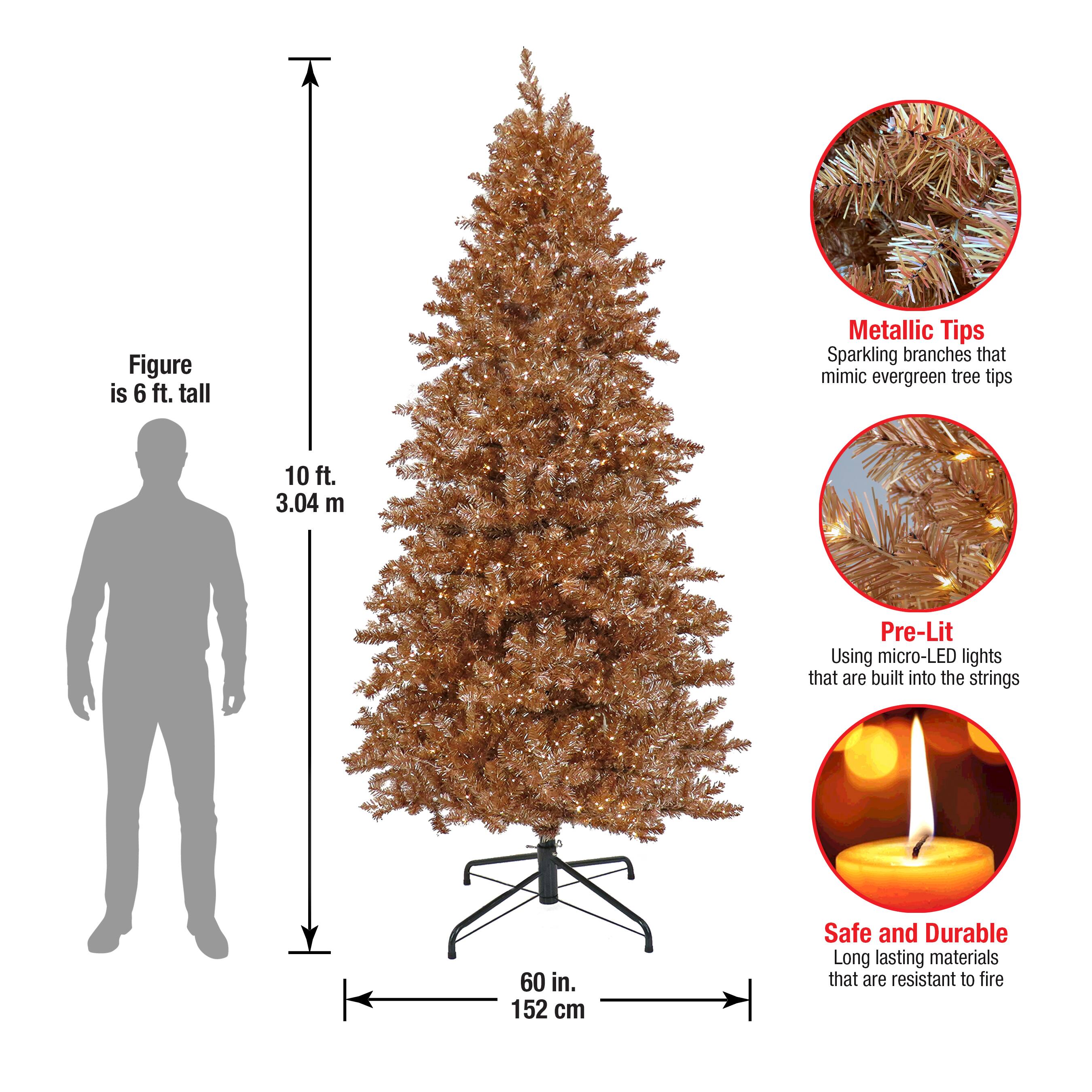 10ft. Pre-Lit Rose Gold Metallic Artificial Christmas Tree, White LED Lights