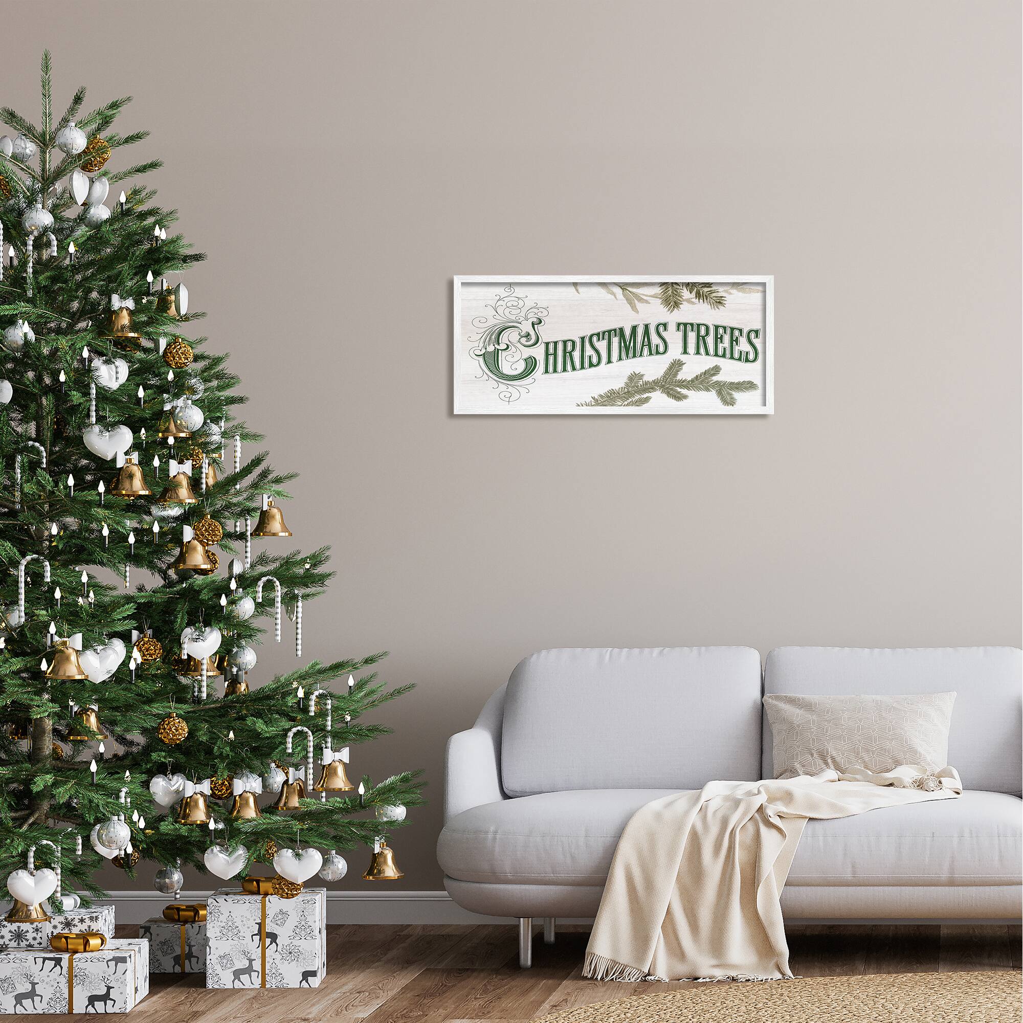 Stupell Industries Christmas Trees Ornate Letters Framed Giclee Art