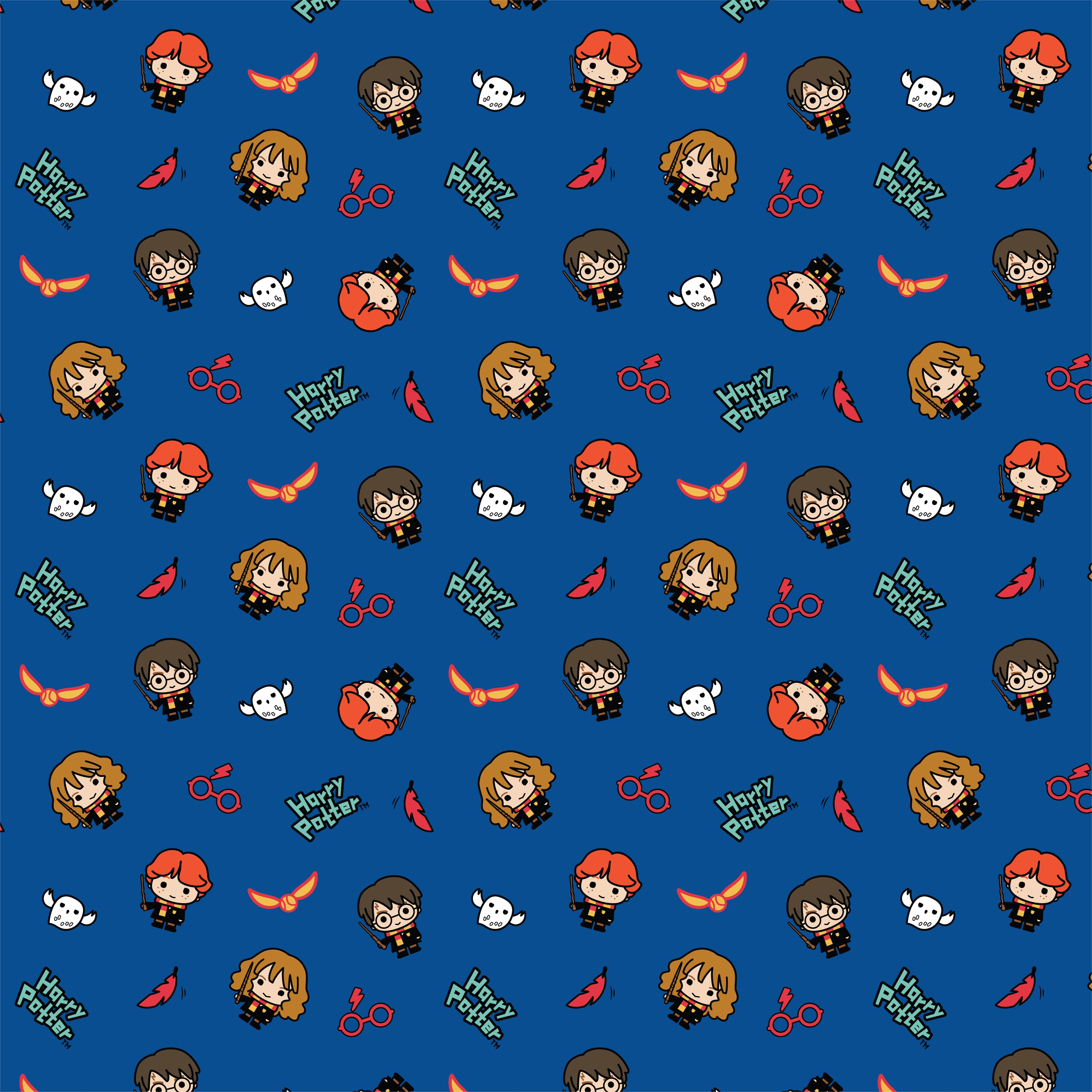 Harry Potter&#x2122; Blue Kawaii Trio Toss Cotton Fabric