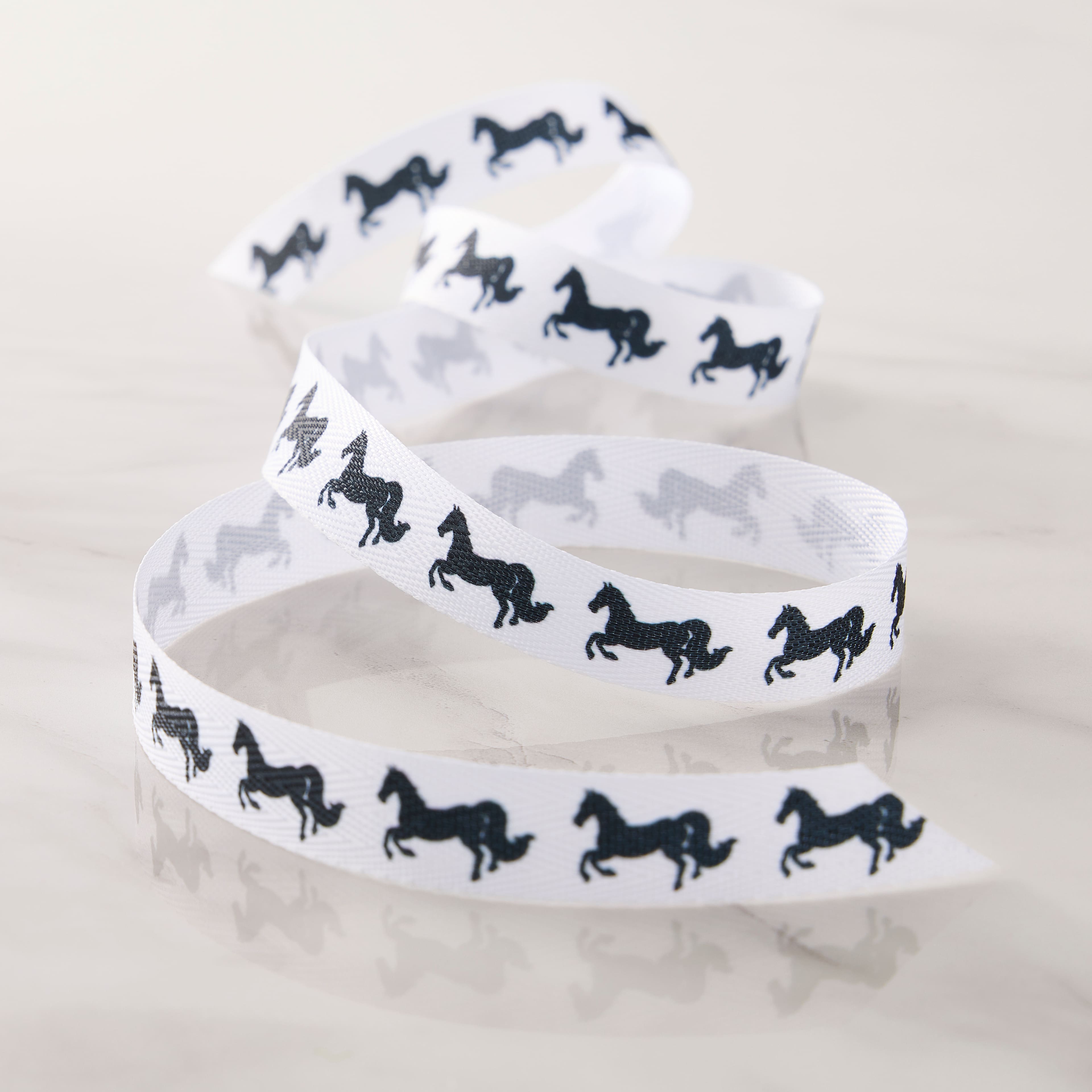 5/8&#x22; x 7yd. Black &#x26; White Horses Faux Linen Ribbon by Celebrate It&#xAE; Classic