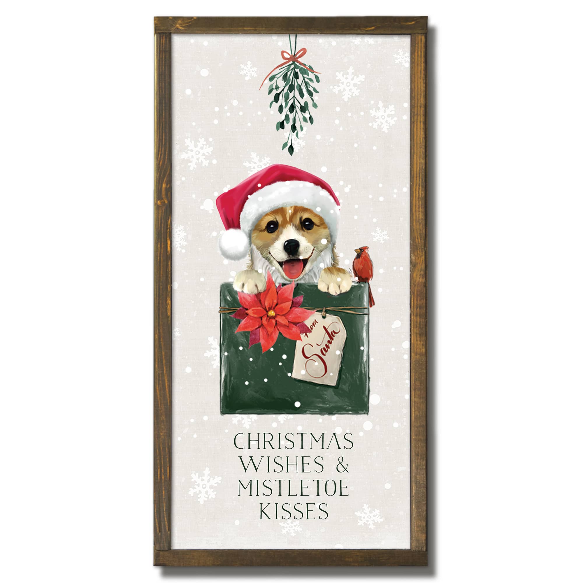 Corgi Christmas Present 12&#x22; x 24&#x22; Framed Wood Plaque