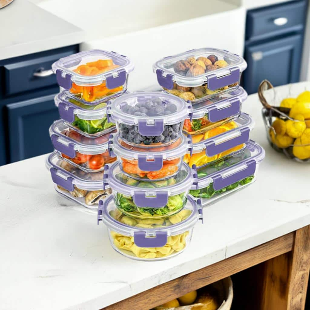 Joyful by JoyJolt&#xAE; 24-Piece Purple Glass Storage Container Set with Leakproof Lids