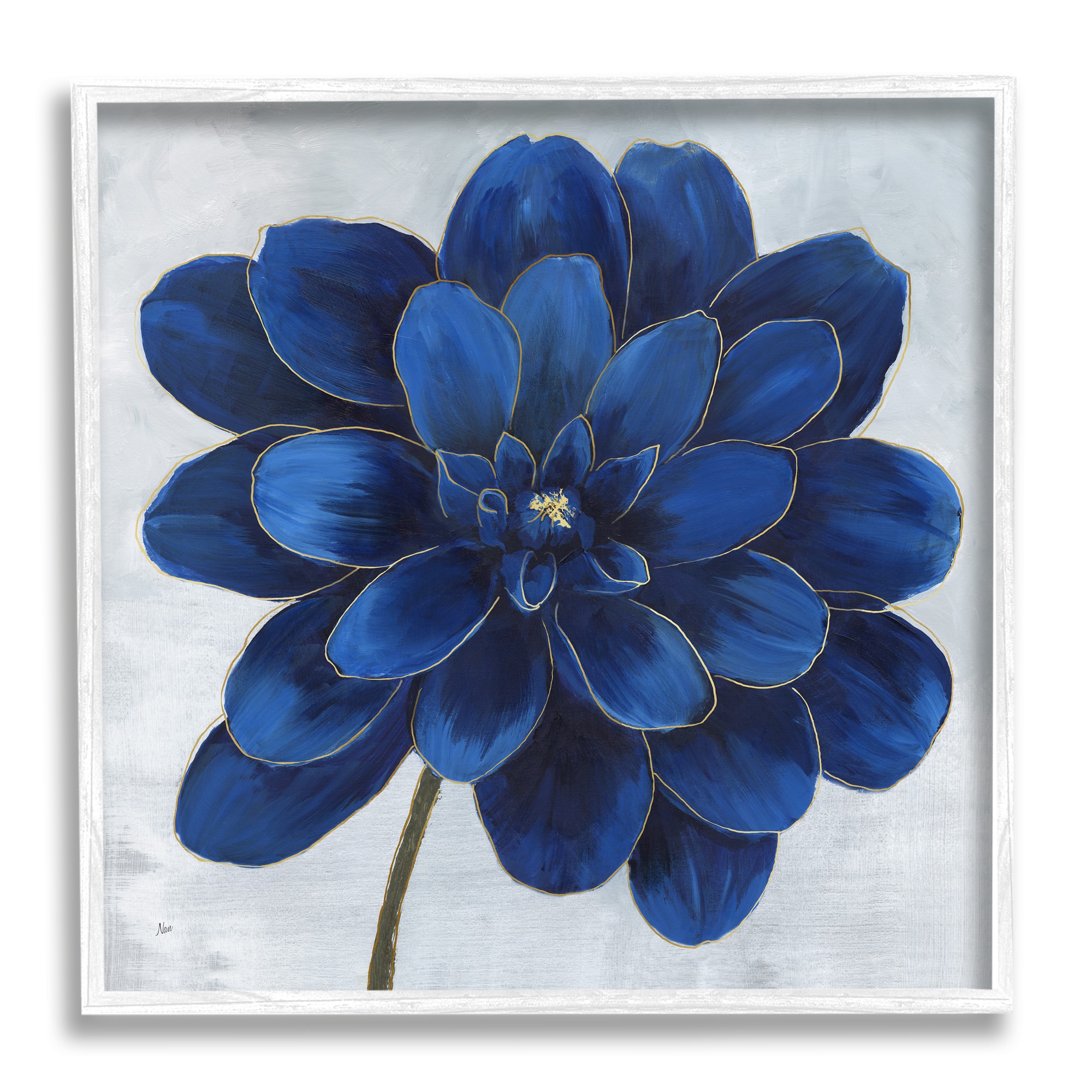Stupell Industries Modern Deep Blue Floral Carnation Flower Petal Outline Framed Wall Art