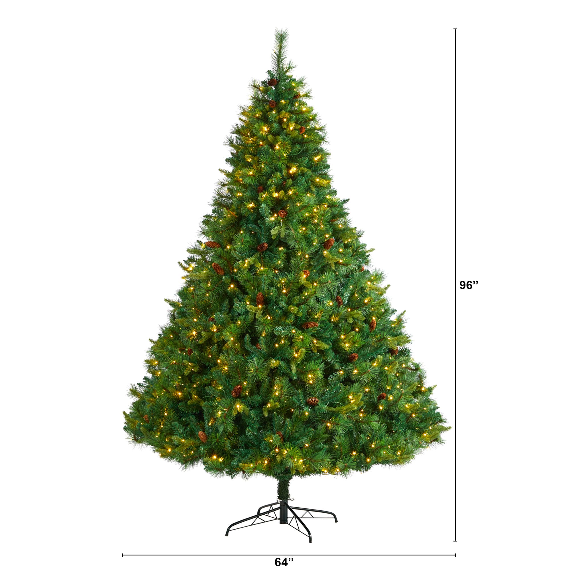 8ft. Pre-Lit West Virginia Mixed Pine Artificial Christmas Tree with Pinecones, Clear LED Lights