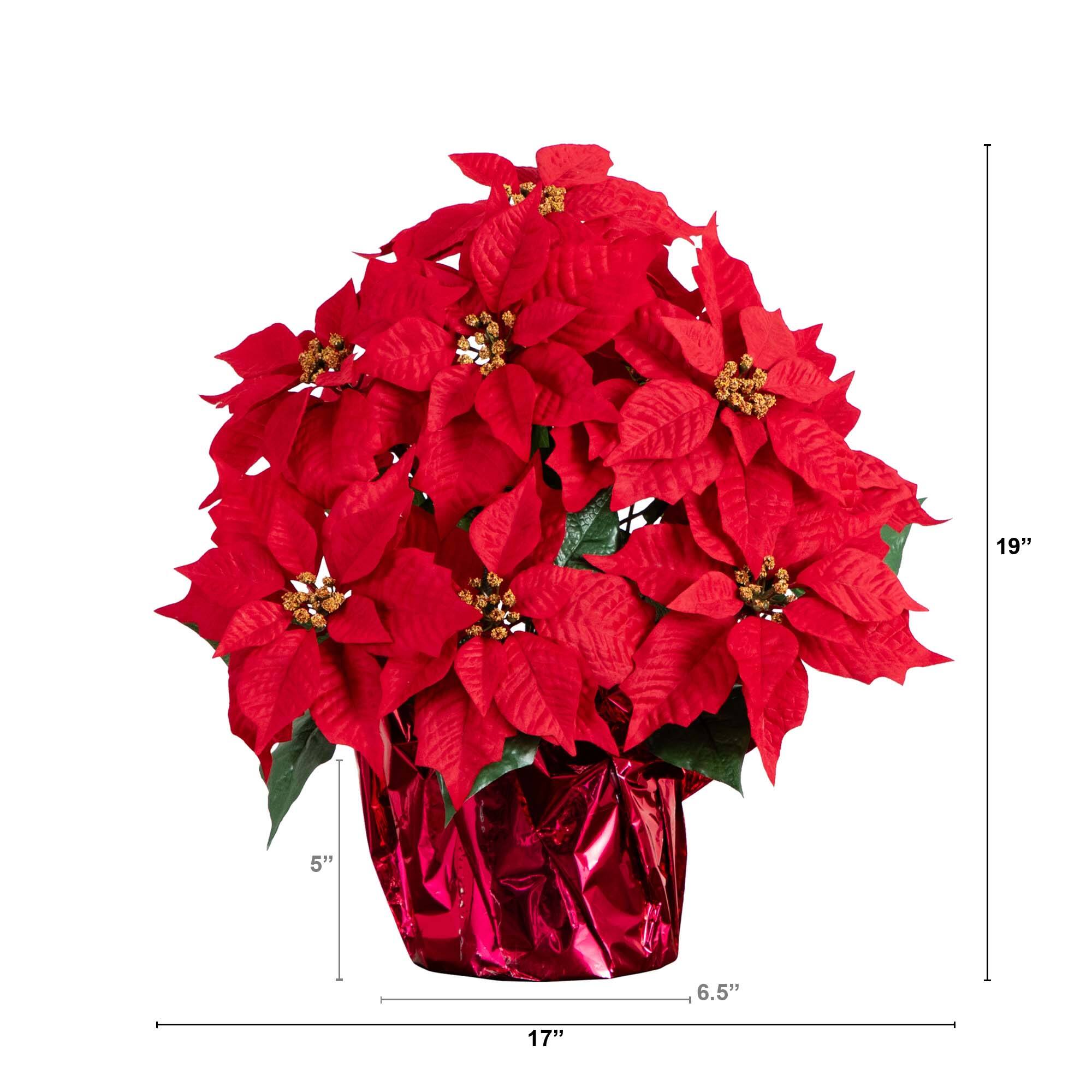 19&#x22; Artificial Poinsettia Arrangement in Red Wrapped Planter