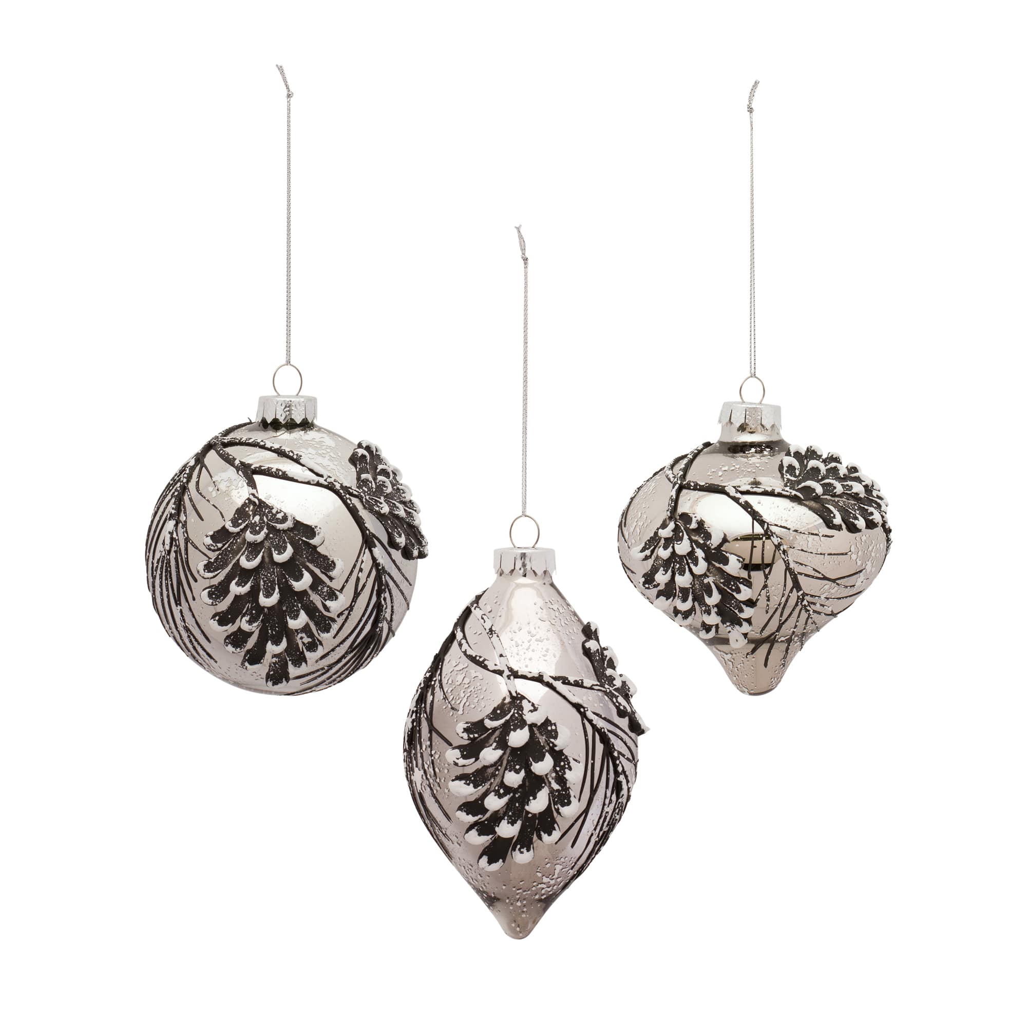 6ct. Silver Snowy Pinecone Ornament Set