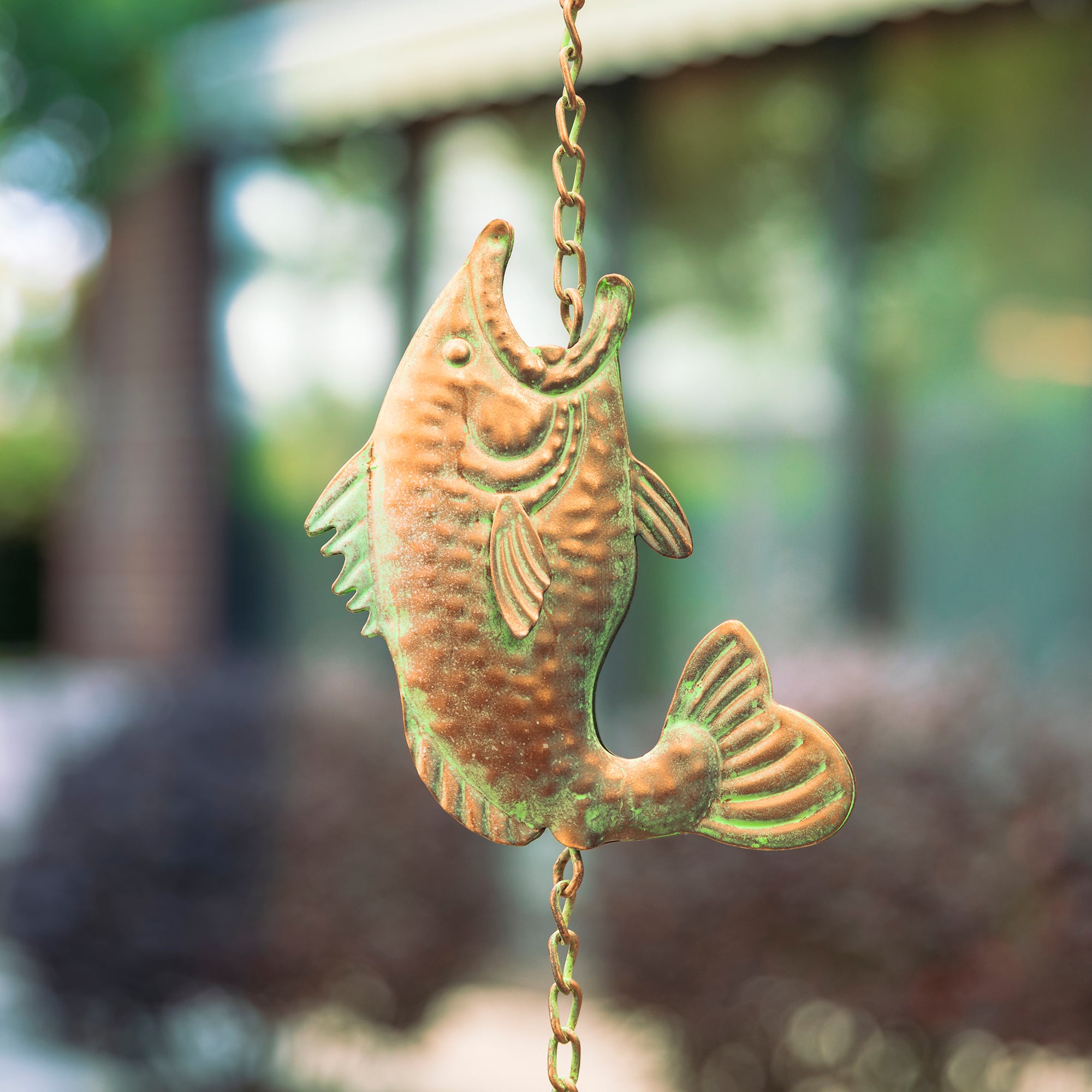 Glitzhome&#xAE; 8.5ft. Faux Copper Patina Finish Fish Shaped Rain Chain